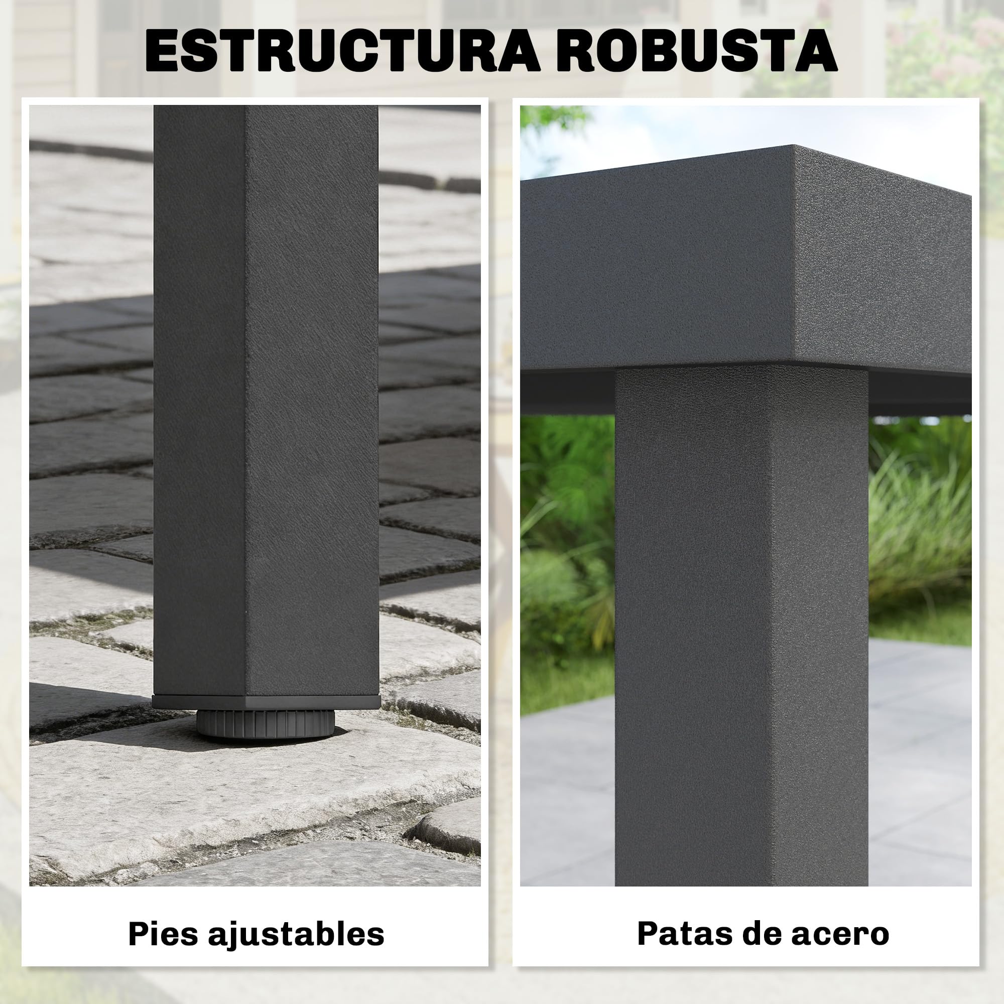 Outsunny Mesa de Comedor de Jardín Rectangular, Mesa de Terraza Exterior 140x90x74 cm, con Estructura de Acero y Encimera Desmontable de WPC de Listones, Carga 50 kg, para Patio, Balcón, Gris
