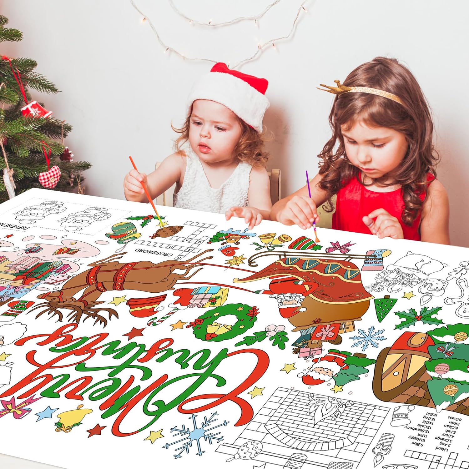 Leezead Christmas Giant Coloring Poster, 72 x 30 Inches Large Xmas Themed Coloring Poster&Table Cover Christmas Activity Drawing Paper Tablecloth for Home Classroom Xmas Party Supplies