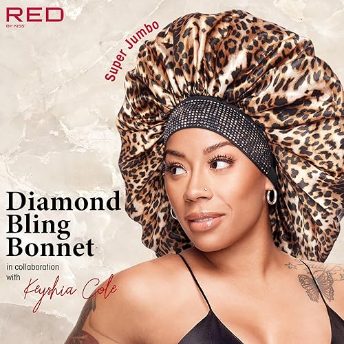 Miniatura 3 de Red by Kiss Gorro de dormir sedoso con borde ancho, diseño de diamante, sin encrespamiento de Keyshia Cole, súper Jumbo (leopardo de lujo), Luxe