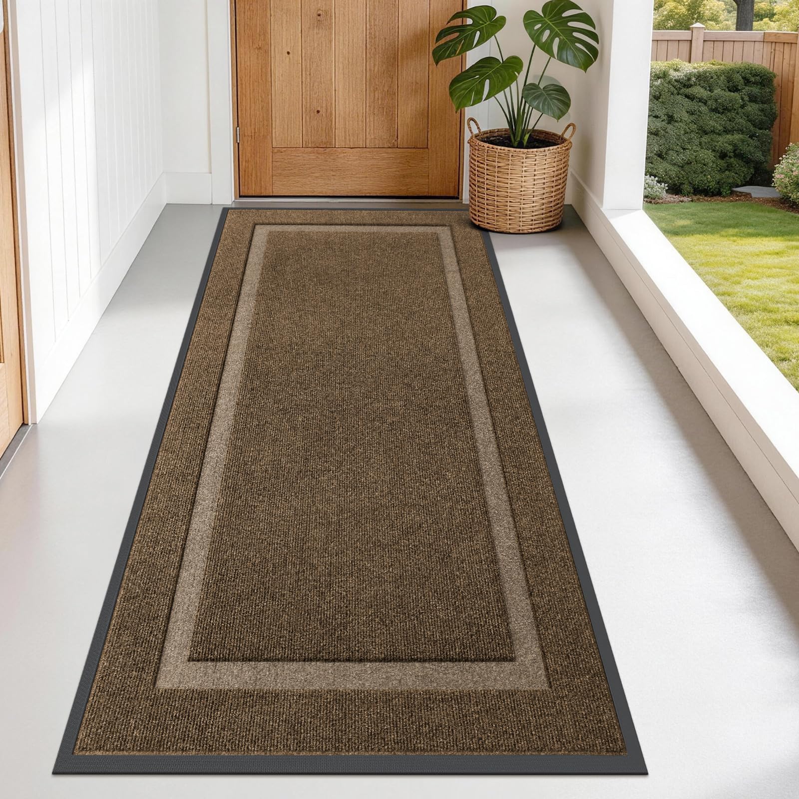 OLANLY Front Door Mat Outside 71x34, All-Season Heavy-Duty Rubber Doormat | Brown, Absorbent, Stain and Fade Resistant, Waterproof Non-Slip Backing, Low-Profile Indoor Outdoor Floor Mat for Entryway