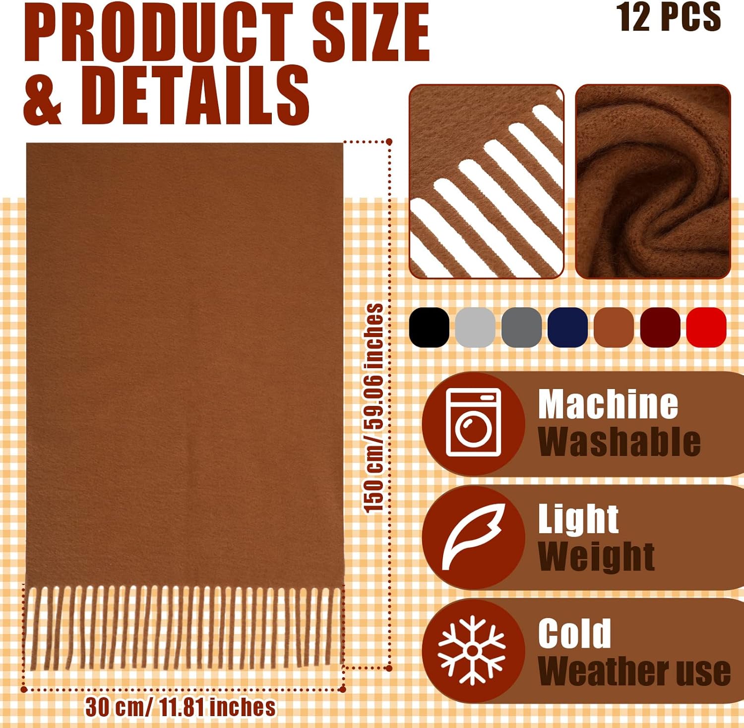 12 Pcs Soft Winter Scarf Thick Warm Scarf for Men Women Children Women's Knit Cold Weather Scarves Tassel Edge Men's Scarves - Image 2