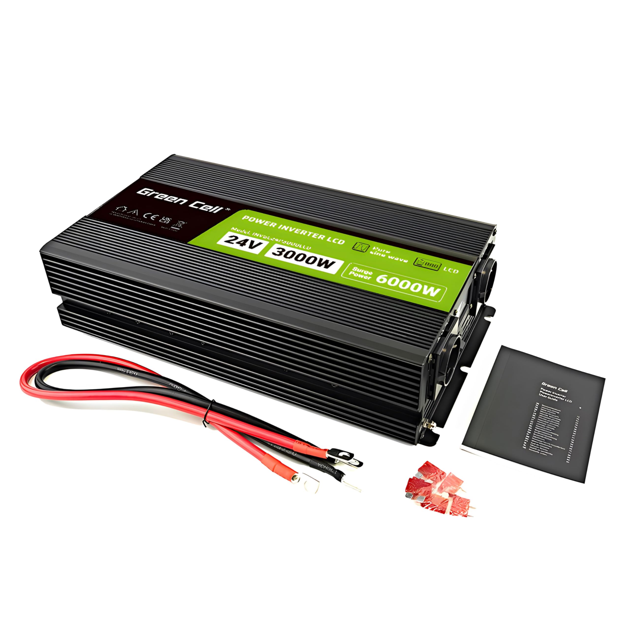 Green Cell Convertitore di Tensione LCD 3000 W/6000 W da 24 V a 230 V Convertitore di Tensione Sinusoidale pura Potenza Onda Sinusoidale pura CA CC per Auto per Roulotte