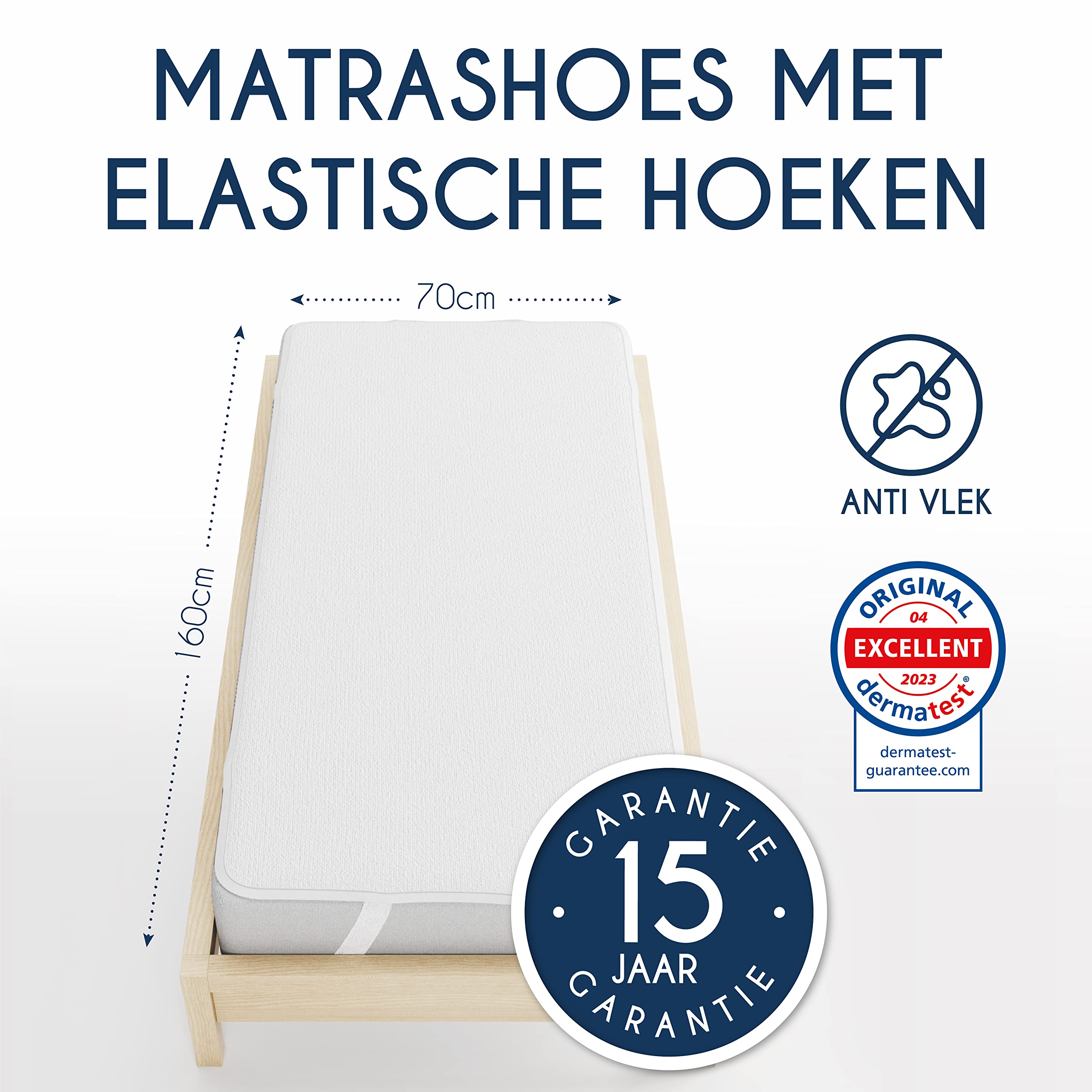 Waterdichte Matrasbeschermer 70 X 160 Cm - Ademend Oeko-Tex Katoen Met Hoekelastieken, Wasbaar 90°C - Matrastopper 70x160x30 Cm