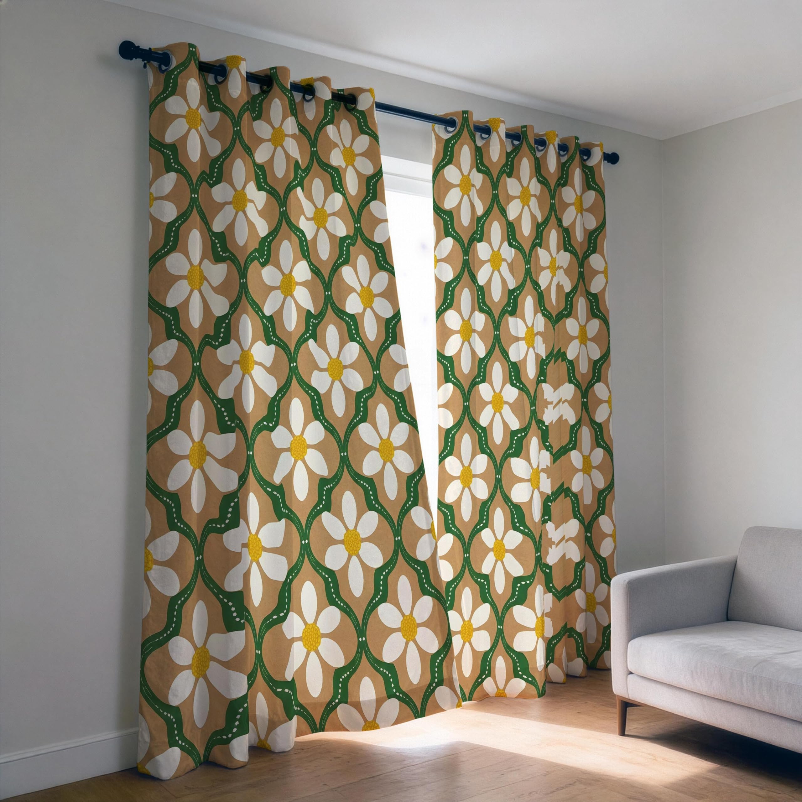 Verdunkelungsvorhänge fürs Schlafzimmer – Retro-Blumenvorhänge, geometrische Blumengardinen, Fensterpaneele im Mid-Century-Stil fürs Wohnzimmer (B x H/2 x 83 x 190 cm)