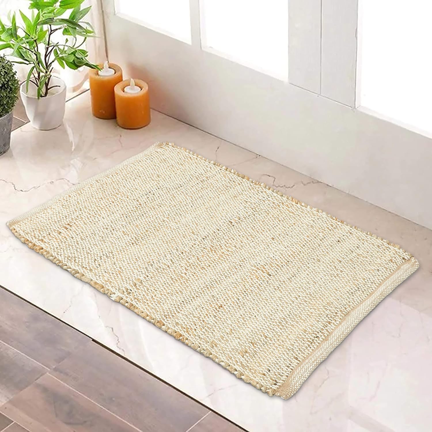 THE HOME TALK Natural Handcrafted Jute Cotton Rug- 2X3 FT|Traditional Carpet for Living Room,Kitchen,Entryway,Bedroom,Dining Room|Rustic Bohemian Decor|Durable & Anti-Skid Carpets for Centre Table