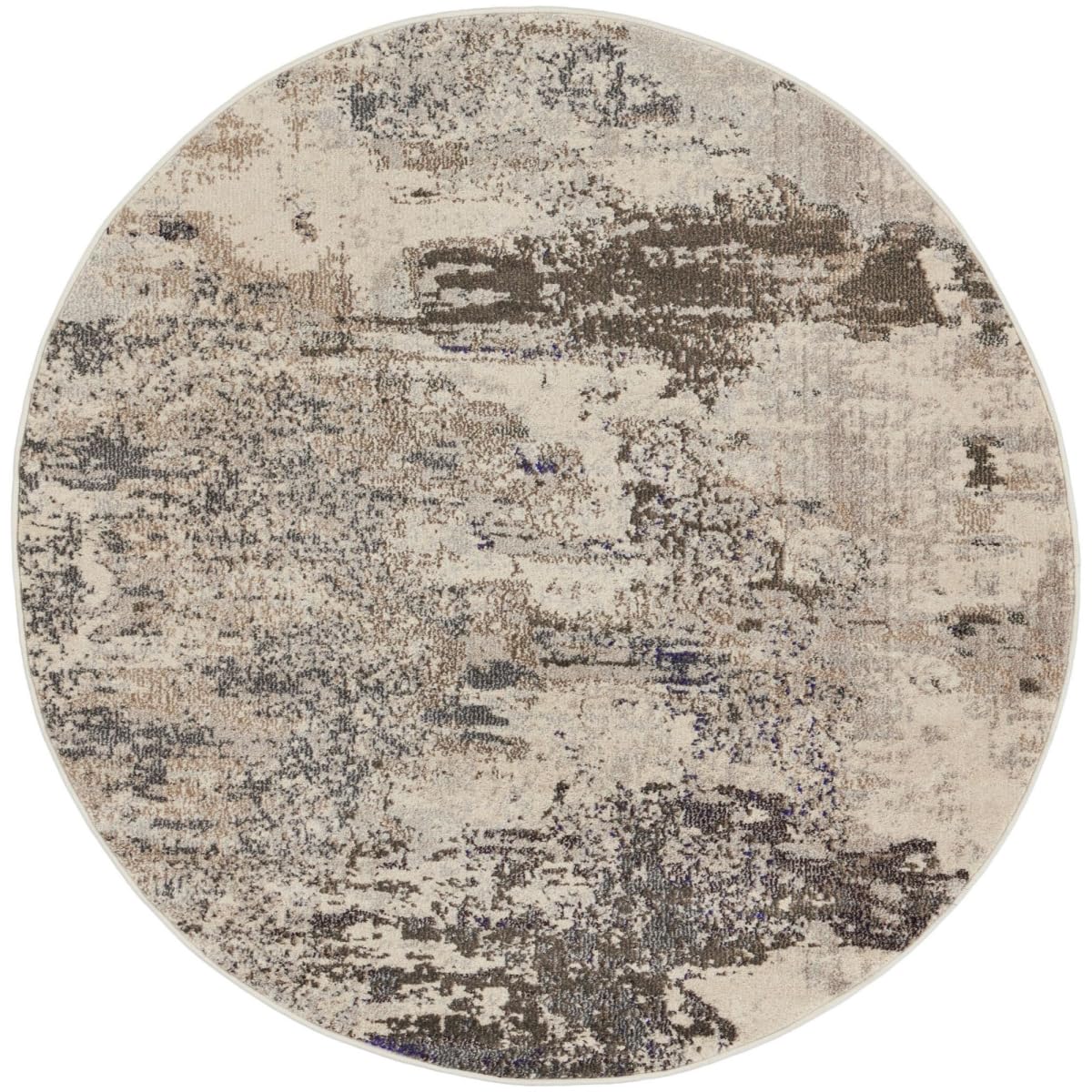 4 x 4 ft. Ivory & Gray Abstract Power Loom Non Skid Round Area Rug - Ivory and Gray - 4 x 4 ft.