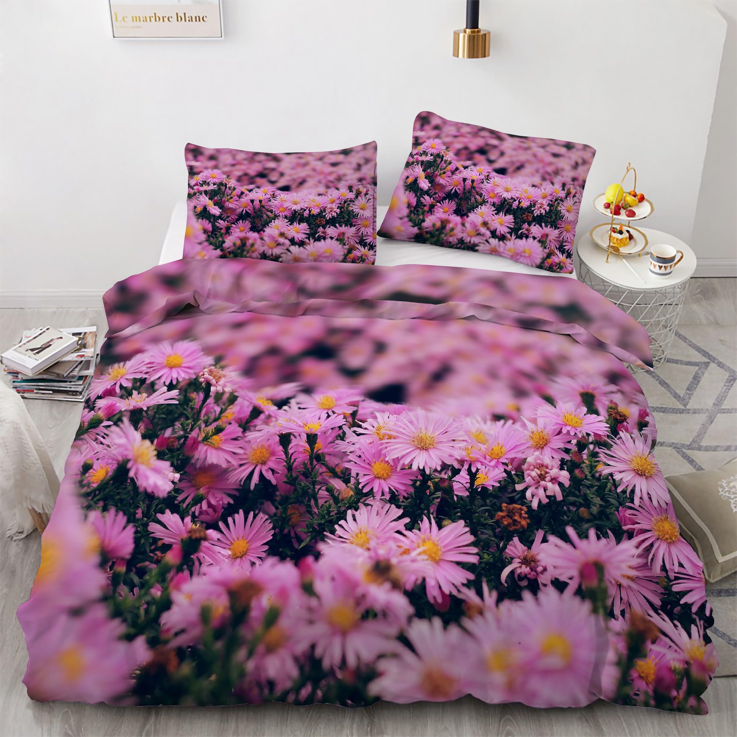 Linge de lit respirant et housse de couette 200x200 motif végétal avec zip
