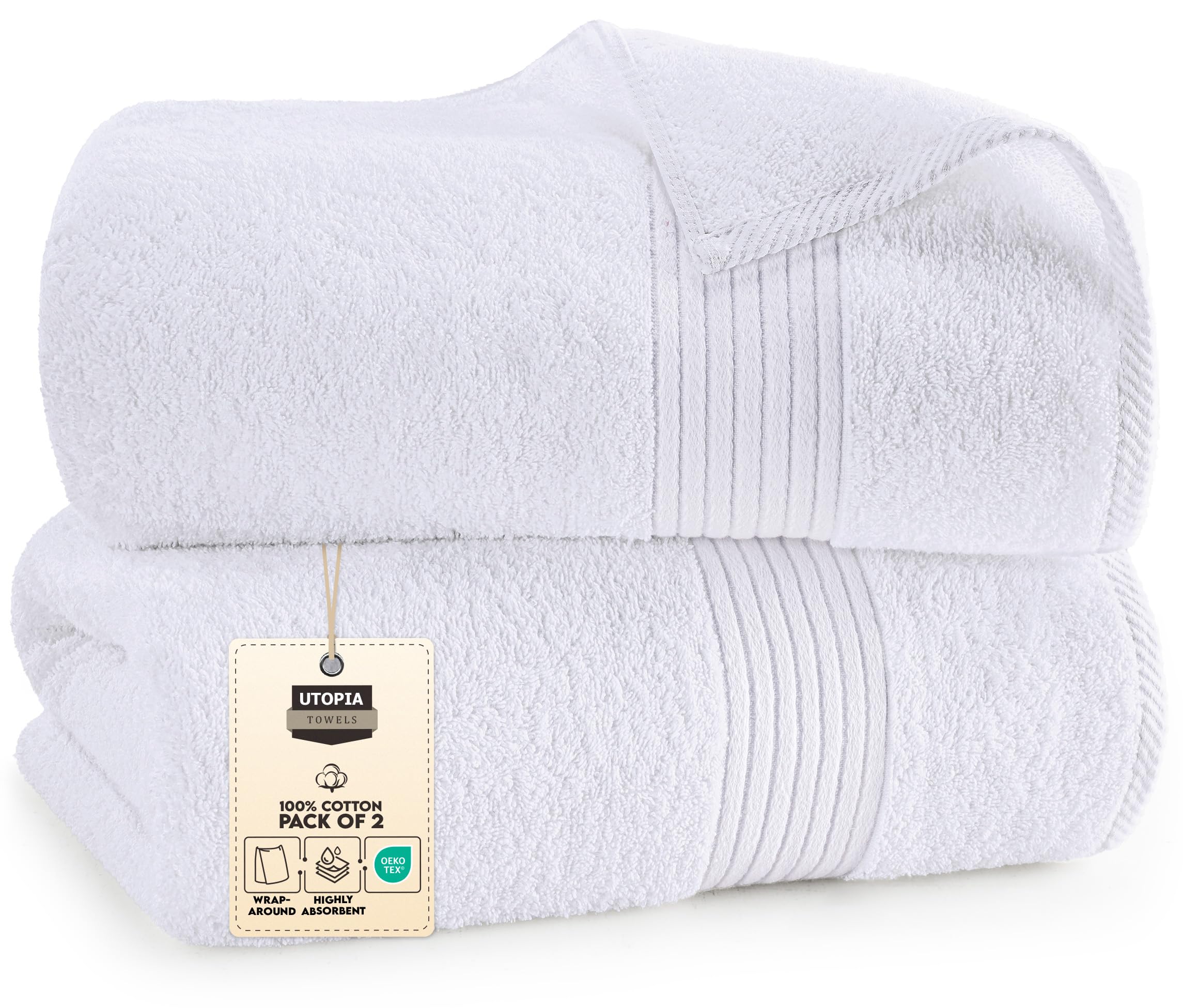 Utopia Towels Extra Large Bath Sheets 2 Pack, 35 by 70 Inches,100% Cotton Highly Absorbent & Quick Dry Bath Towel for Adults, Super Soft Towel, WhiteOEKO-TEX STANDARD 100