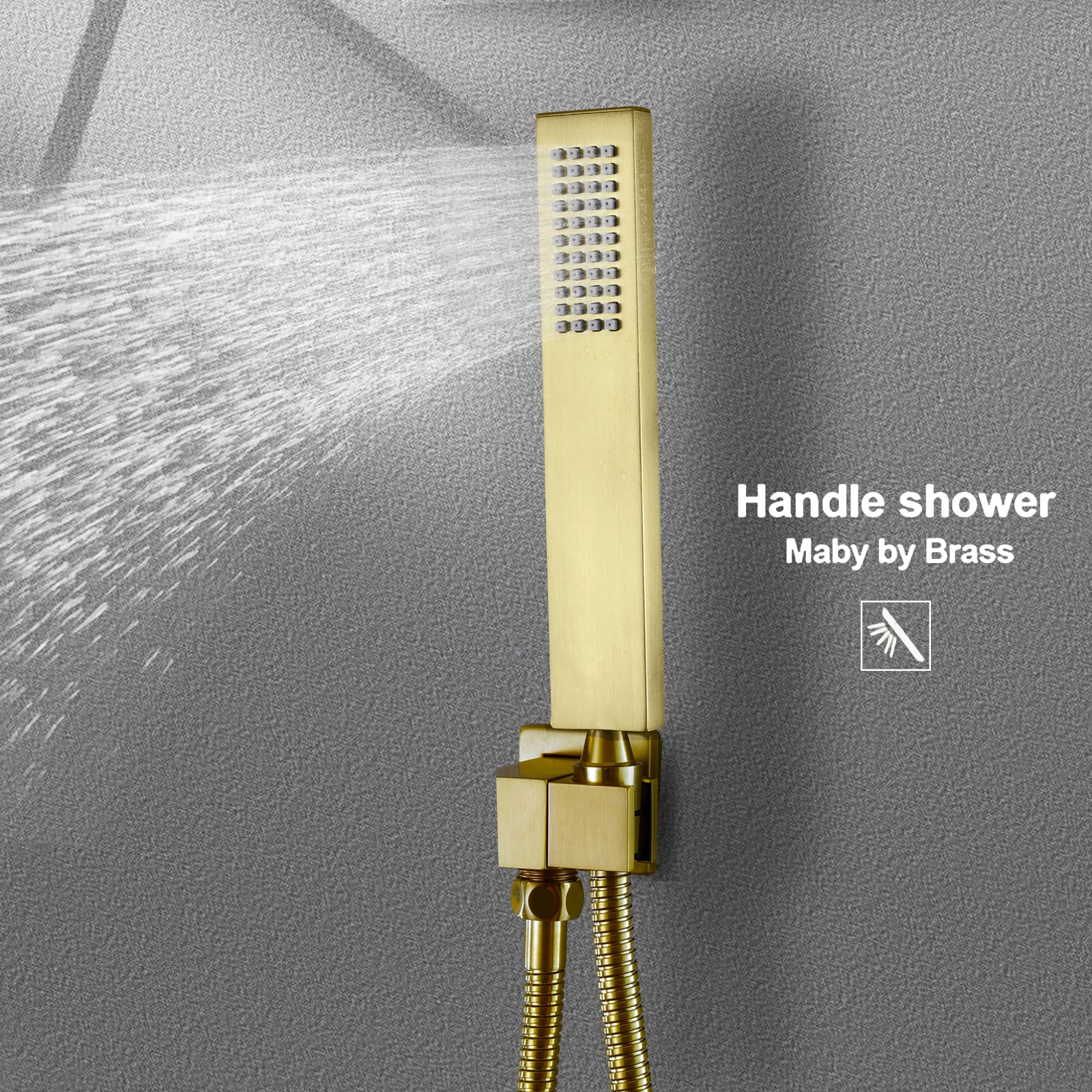 Brushed Gold 14 X 20 Inch LED Ceiling Rain Shower Head with Handheld Sprays Smart Digital Display Thermostatic Rainfall Shower System Mixer Set