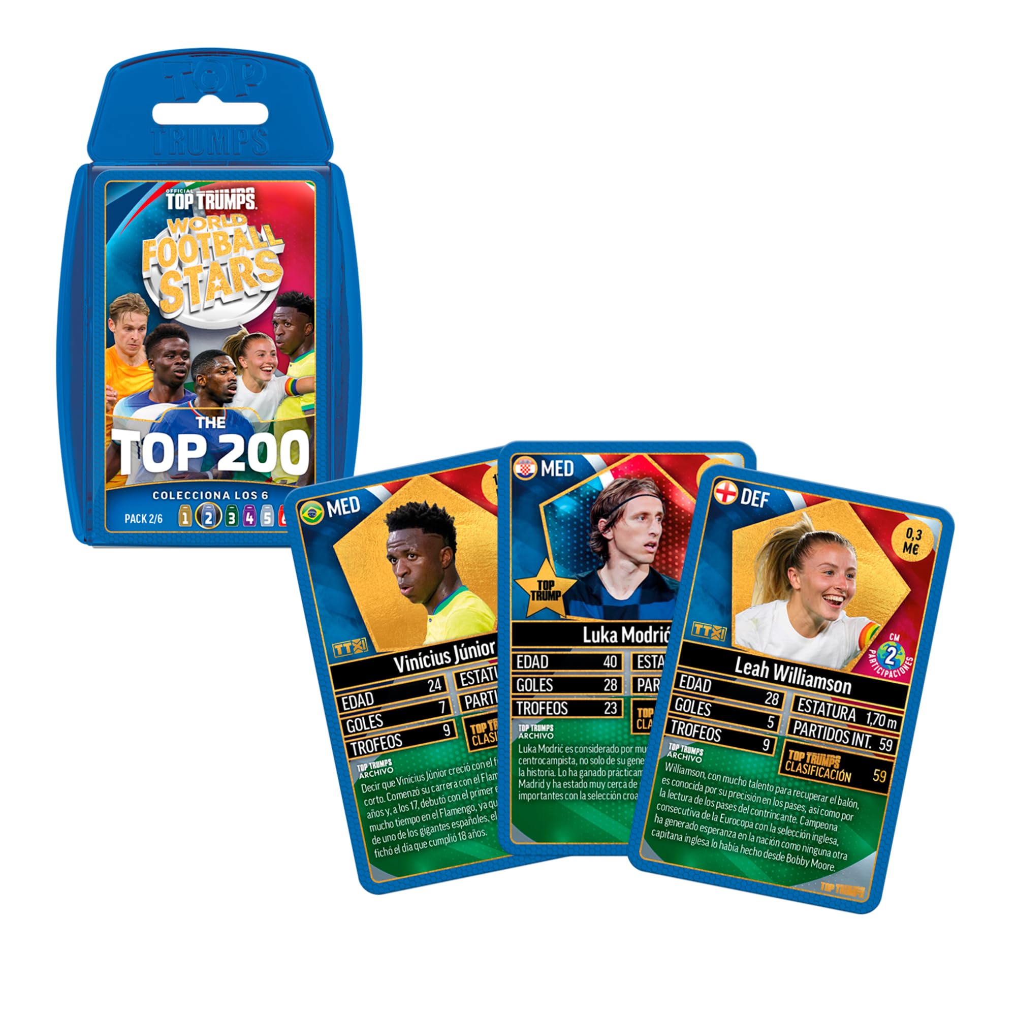 Bizak Futbol Mundial Top 200 Set Trading Cards Azul, mazo de 34 Cartas coleccionables con Jugadores Top, Juego de Estrategia con Cartas Especiales Doradas, para niños +4 años (64570001)