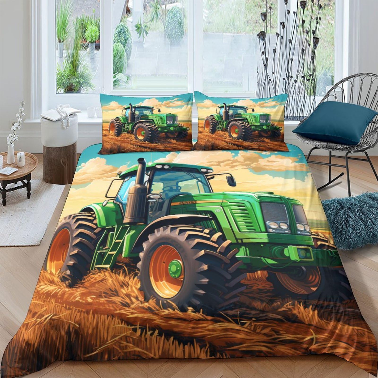 Housse de couette tracteur 200x200 avec 2 taies d'oreiller pour lit double