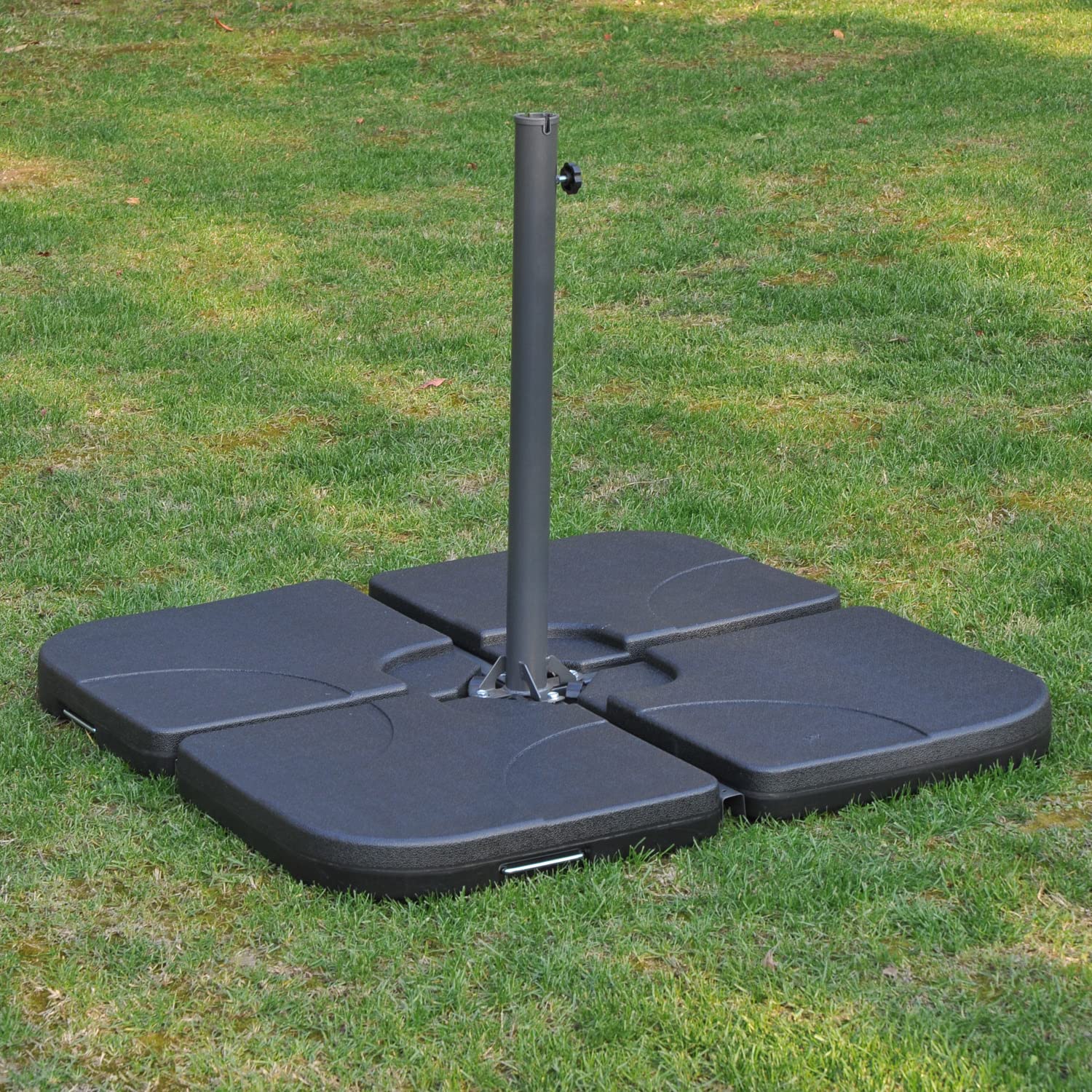 Outsunny Base para Sombrilla de 4 Piezas, Soporte para Parasol de HDPE Rellenable con Agua 15 kg o Arena 18 kg, para Jardín, Patio, Terraza, 100x100x7,5 cm, Negro