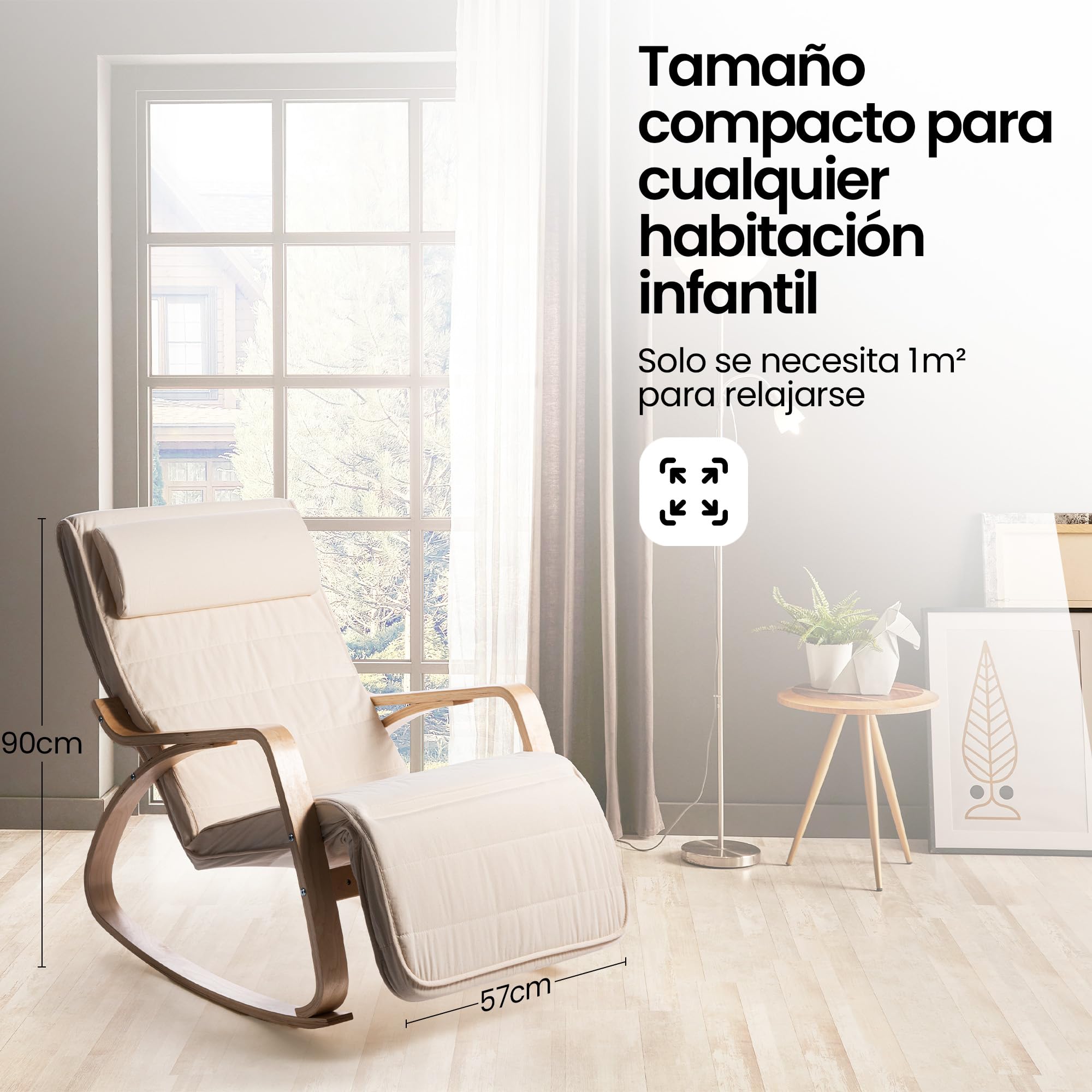 Hom&Com Mecedora Sillón Lactancia Mamá Beige | Butaca Relax, Rocking Chair, Para Relajación, Lectura y Descanso, Capacidad 160 kg
