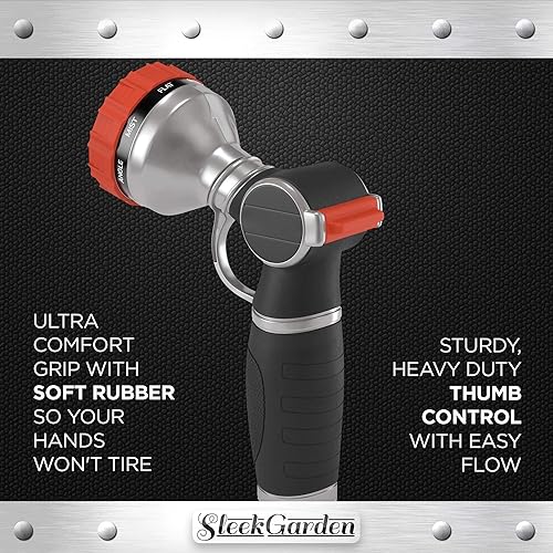 Miniatura 4 de Boquilla de manguera de jardín resistente con 10 patrones de pulverización ajustables, boquilla de pulverización de manguera de agua de metal