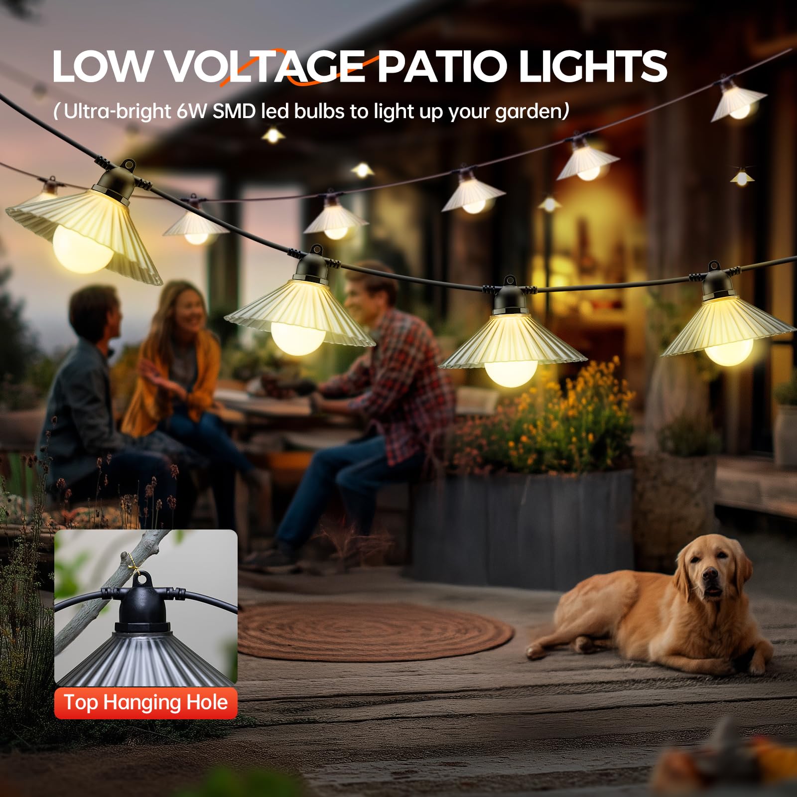 Cadena de luces LED para exteriores de 16.4 pies, impermeable, con pantalla transparente, bombillas S14 inastillables conectables, para colgar al aire libre, jardín, terraza, patio trasero