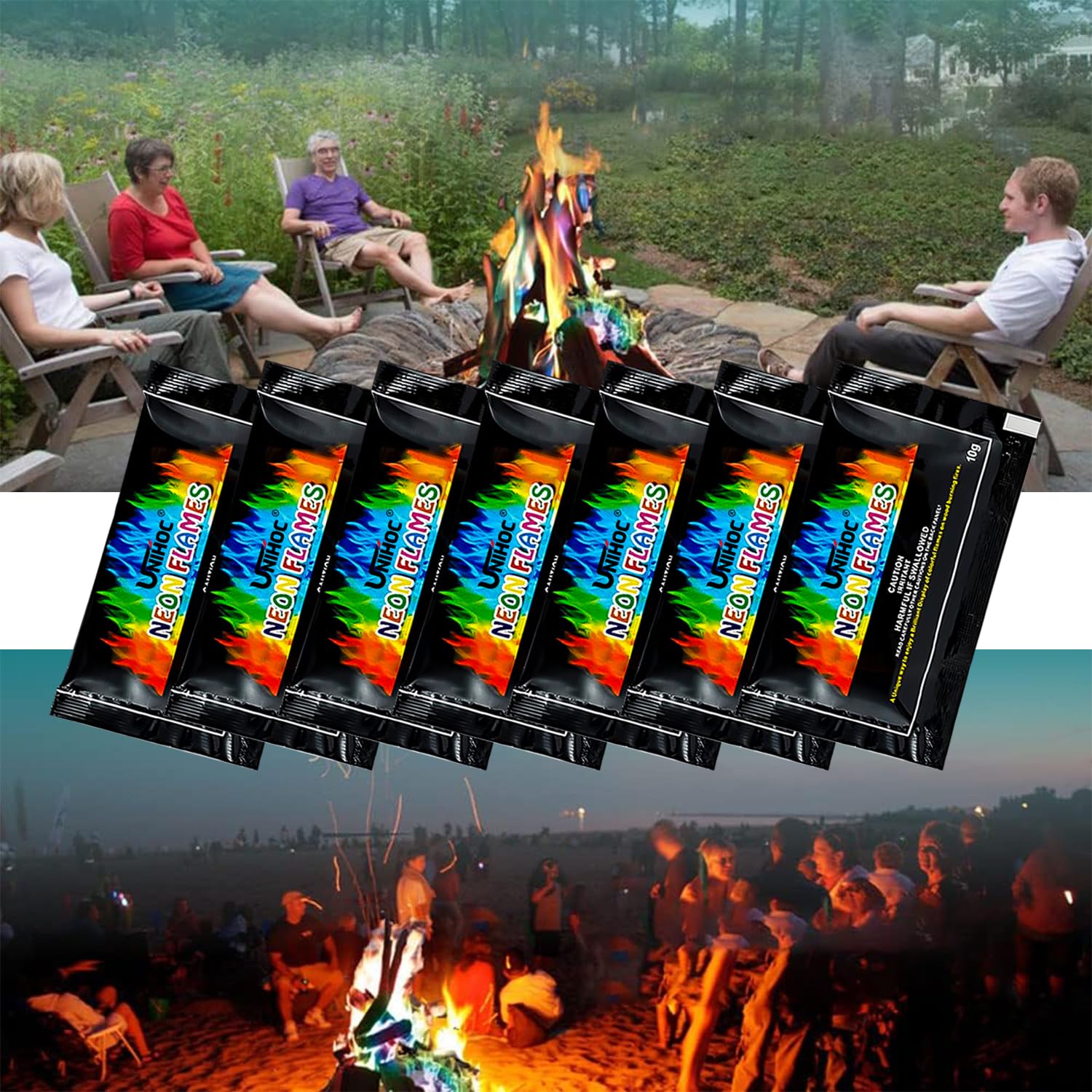 Kolorowy proszek do ognia, magiczny neonowy płomień, magiczny płomień, 10 x 10 g Magic Fire Powder, kolorowy ogień, na Boże Narodzenie magiczny proszek, kolorowy płomień do kominka w proszku do