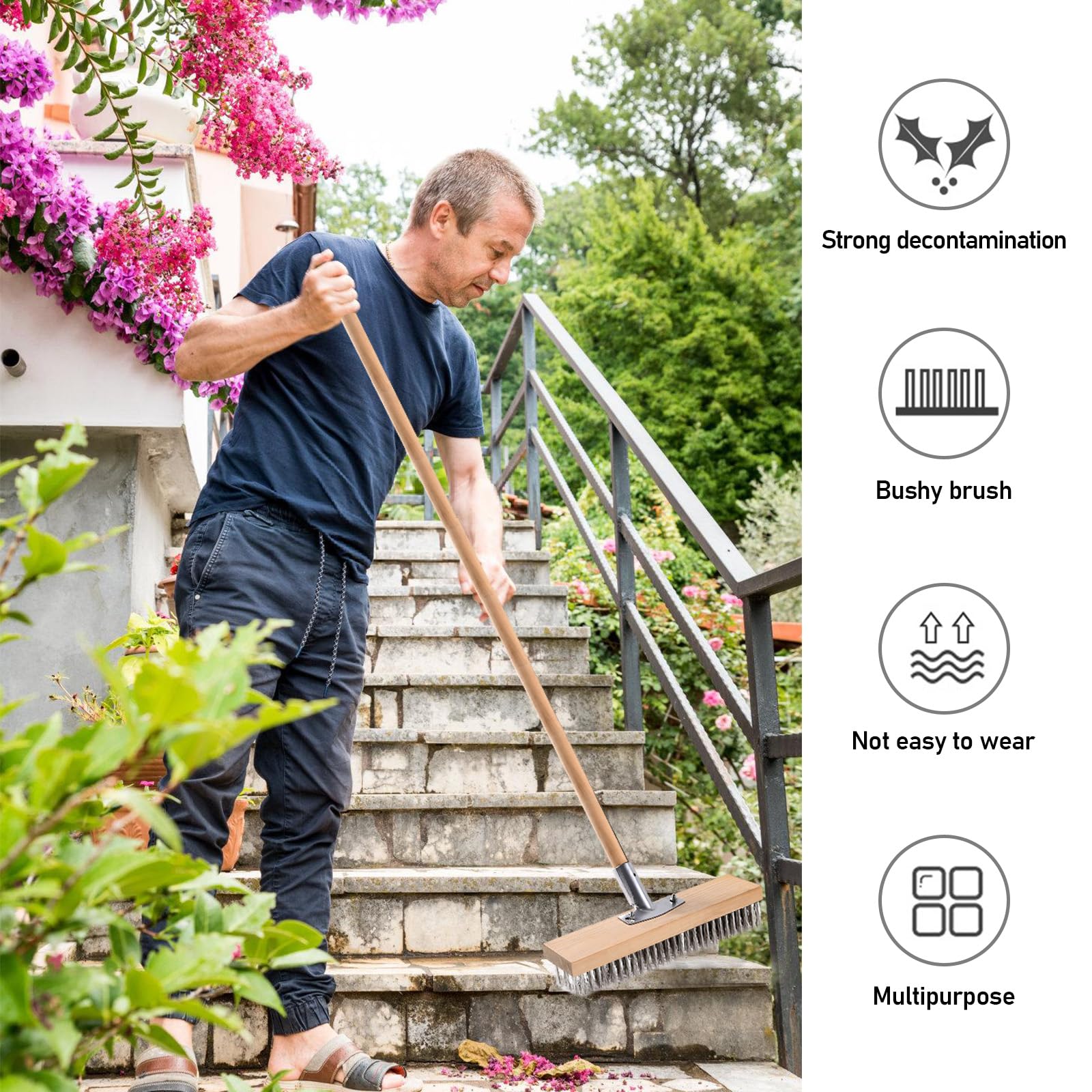 Drahtbesen, Straßenbesen, 2 Stück Drahtbesenbürste 30cm, Stahldrahtbesen, Stahlbesen Unkraut aus Edelstahl, Gartenbesen, Drahtbesen Bürste zum Entfernen von Gartenmoos, Unkraut, Hartnäckigen Flecken