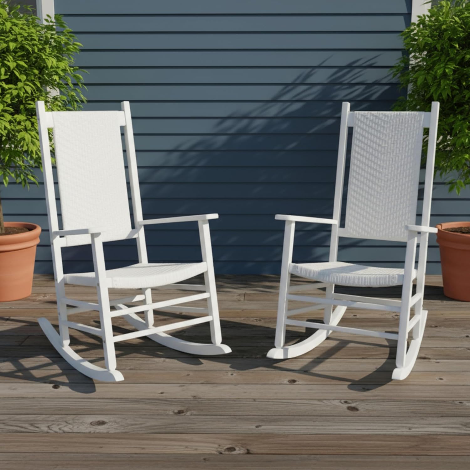 Shine Company 4335WT-142, Set of 2 Hampton Wooden Outdoor Patio Porch Rocker, Classic White