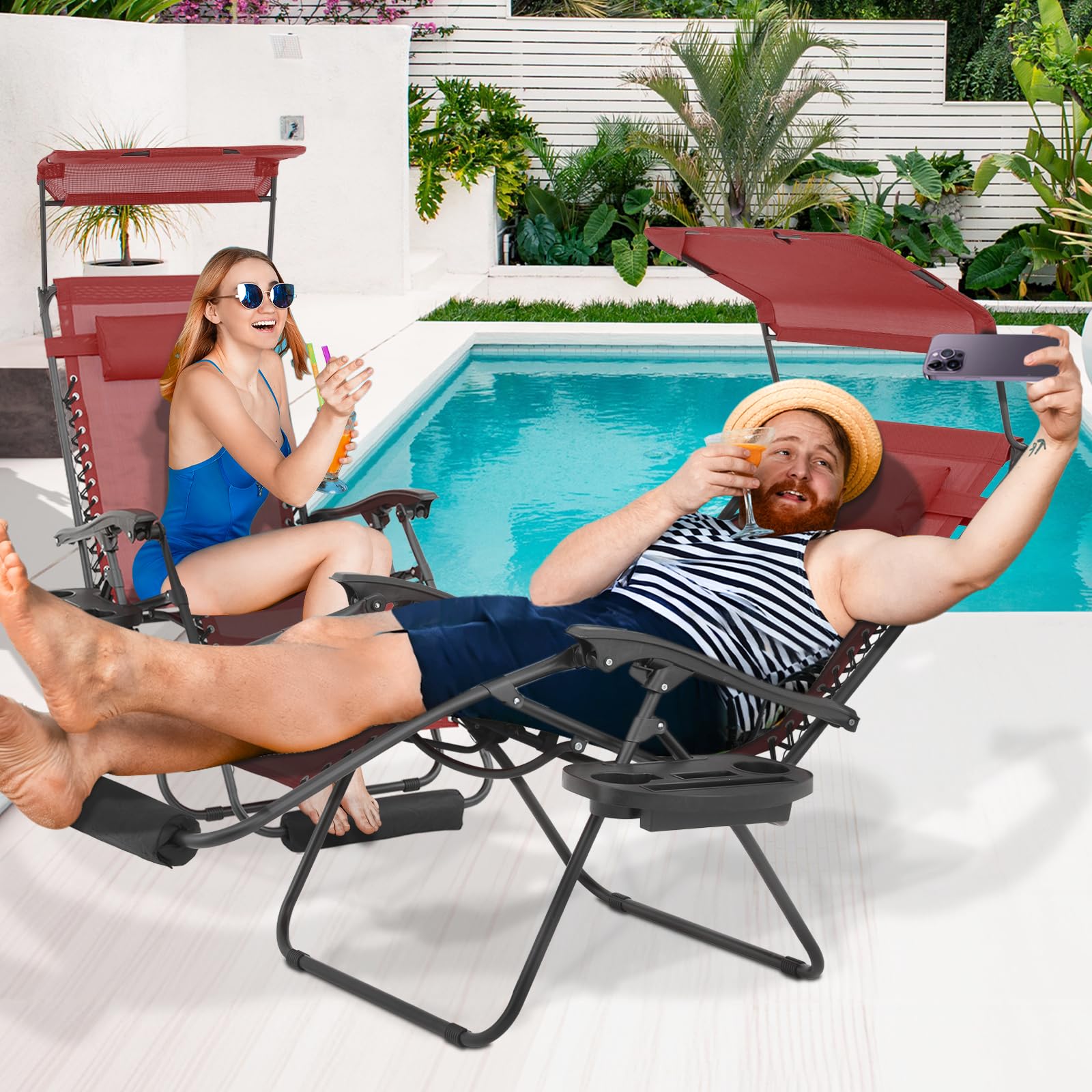 MoNiBloom 27-Inch Zero Gravity Lounge Chairs Set of 2 with Cushion, Padded Patio... MoNiBloom 27-Inch Zero Gravity Lounge Chairs Set of 2 with Cushion, Padded Patio...