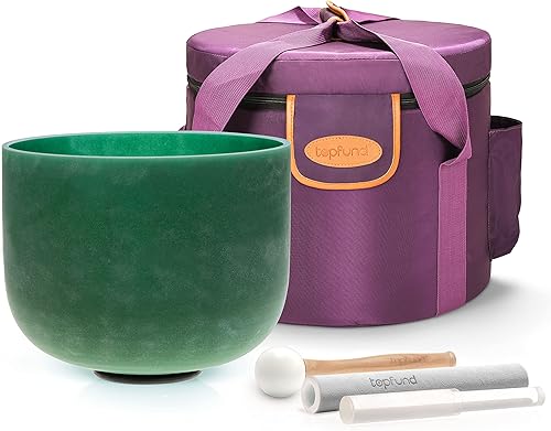 Vista 27 de TOPFUND Emerald Fusion E Note - Cuenco de cristal para plexo solar, 10 pulgadas, con funda de transporte resistente y mazo de gamuza Esmeralda E Note