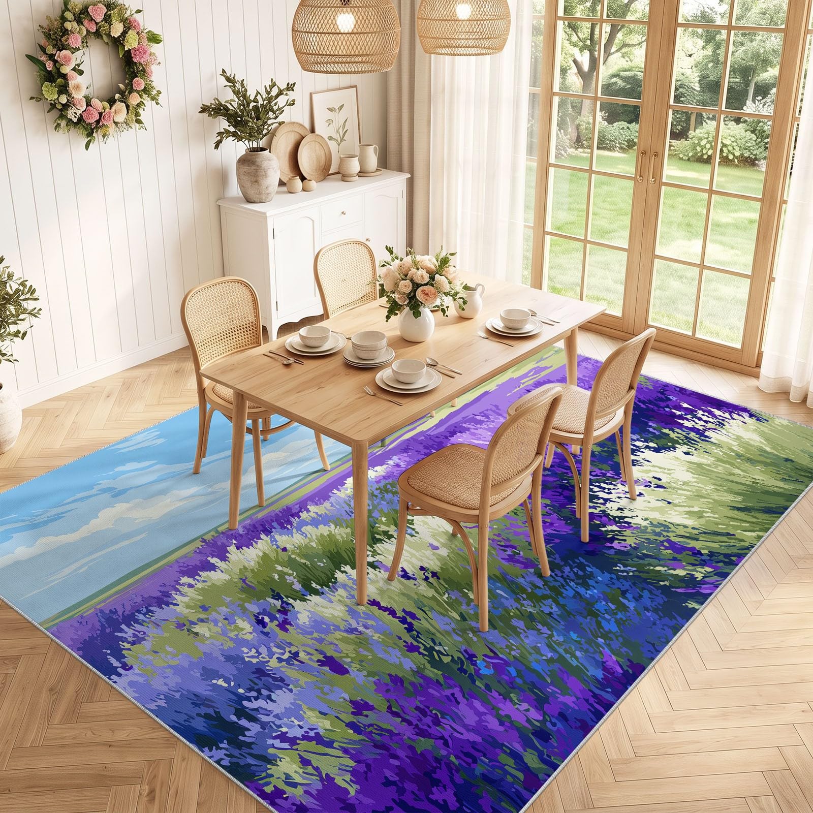 Tappeto artistico romantico per soggiorno, 120 x 170 cm, lavabile, antiscivolo, morbido, a pelo basso, antimacchia, ideale per interni, decorazione per la casa