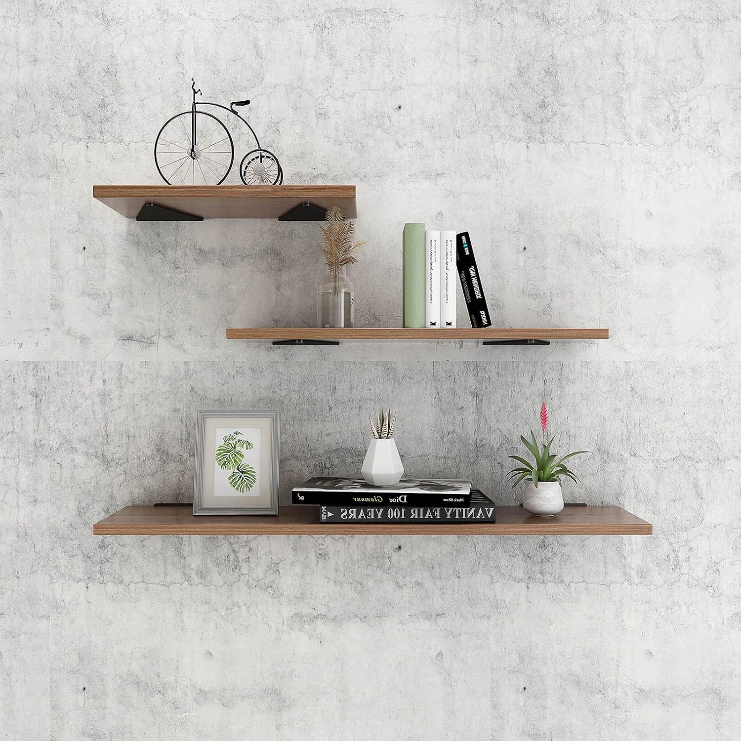 Brackets for Shelves Decorative,Metal Wall Shelf Bracket,Triangle Shelf Supporter,Industrial Floating Shelving Brackets,Hidden Bracket with Screws,2 Pack,Black-17×13cm/6.7×5.1in