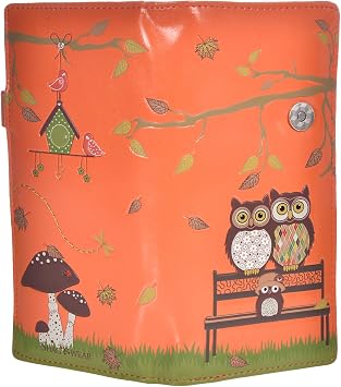 Shag Wear Women's Premium Vegan Clutch Cardholder Wallet Zipper Purse with Pretty Autumn Owl Orange