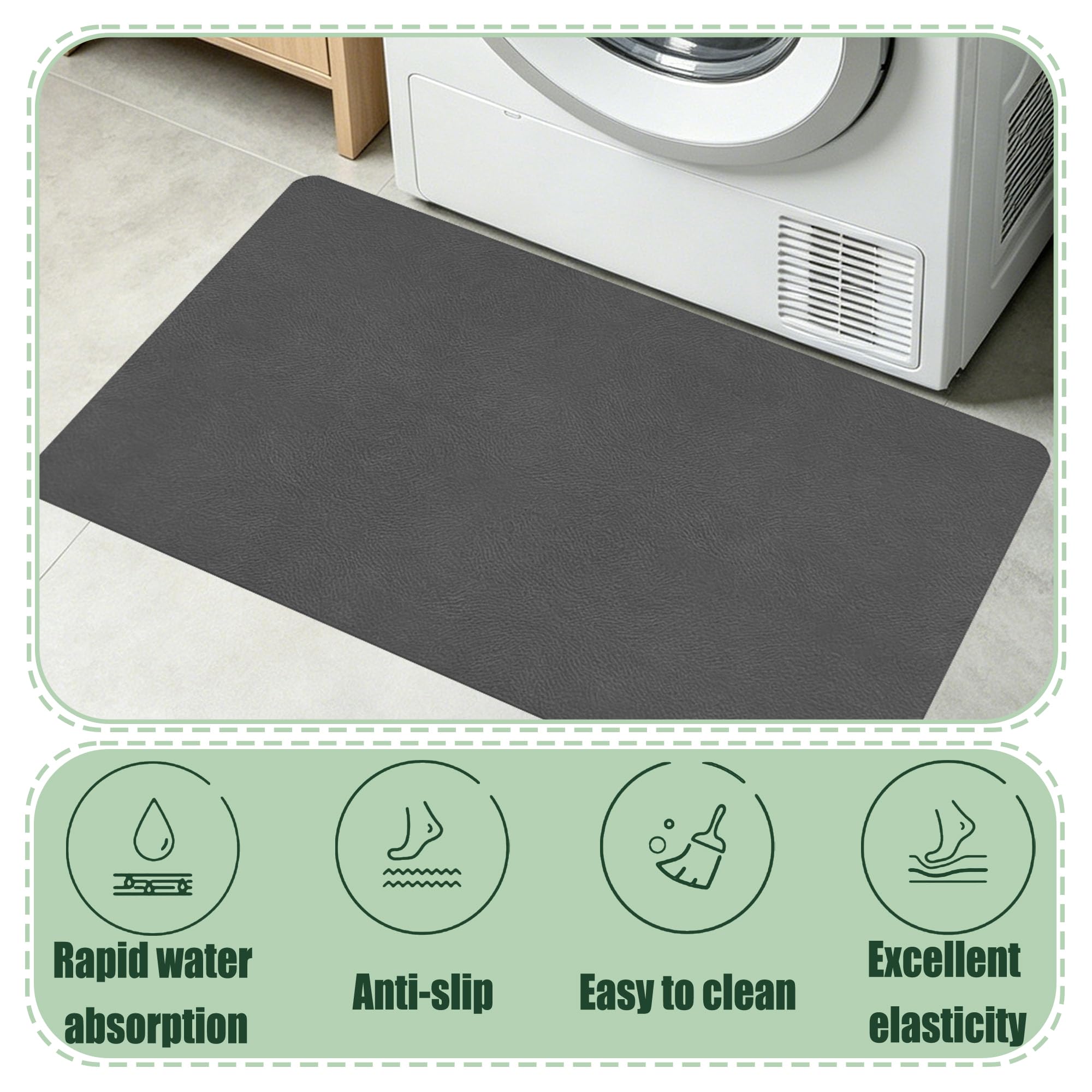 JIAFANG Alfombrilla de Diatomit 80 x 170 cm Secado Rápido, Antideslizante y Antibacteriana Alfombra Baño Antideslizante Higiénico y Funcional para Ducha, Baño y Cocina, Gris Oscuro