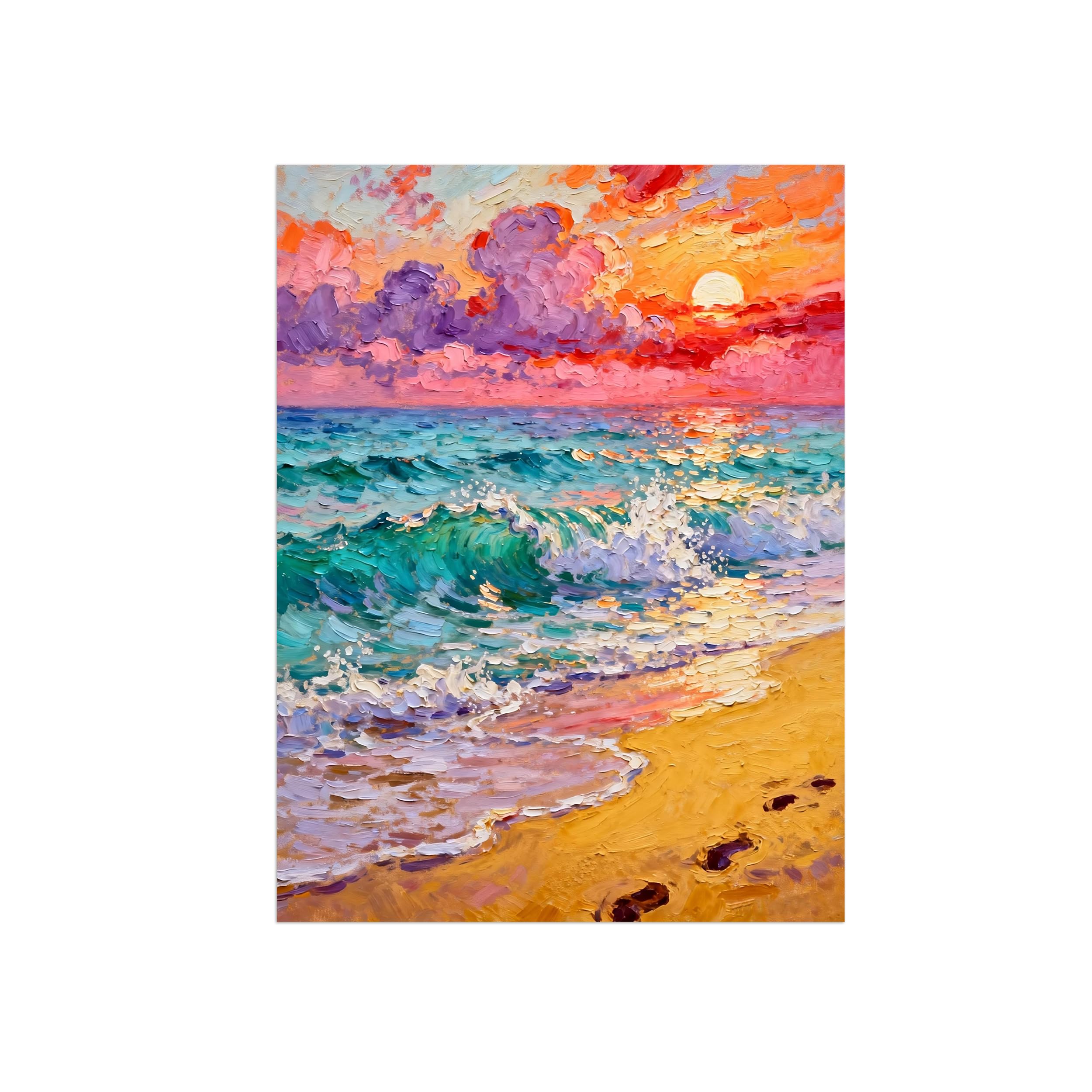 OZPWBVY Landschaftsbilder-Impressionismus Meer Bunt Sonnenuntergang-Leinwandbild für Wohnzimmer Büro 60x80cm Ungerahmt