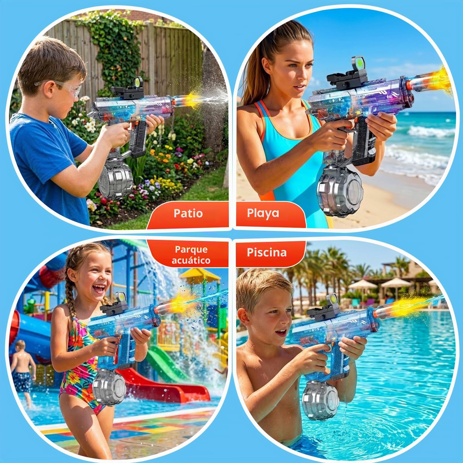 Pistola De Agua EléCtrica para NiñOs, Pistola Agua De Largo Alcance | Electric Water Gun Con Luz Led 800ml Juguetes Para Fiestas En La Playa Y En La Piscina, Regalos Para Adultos NiñAs Pack de 2