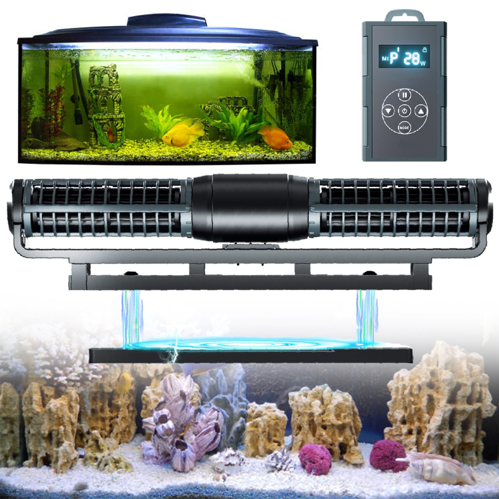 pedenencelia Aquarium Gyre Wave Maker, Magnetic Dc 24v Water Circulation Powerhead, Adjustable Cross Flow Pump, With Lcd Display Controller, For Saltwater And Freshwater Fish Tank,25W