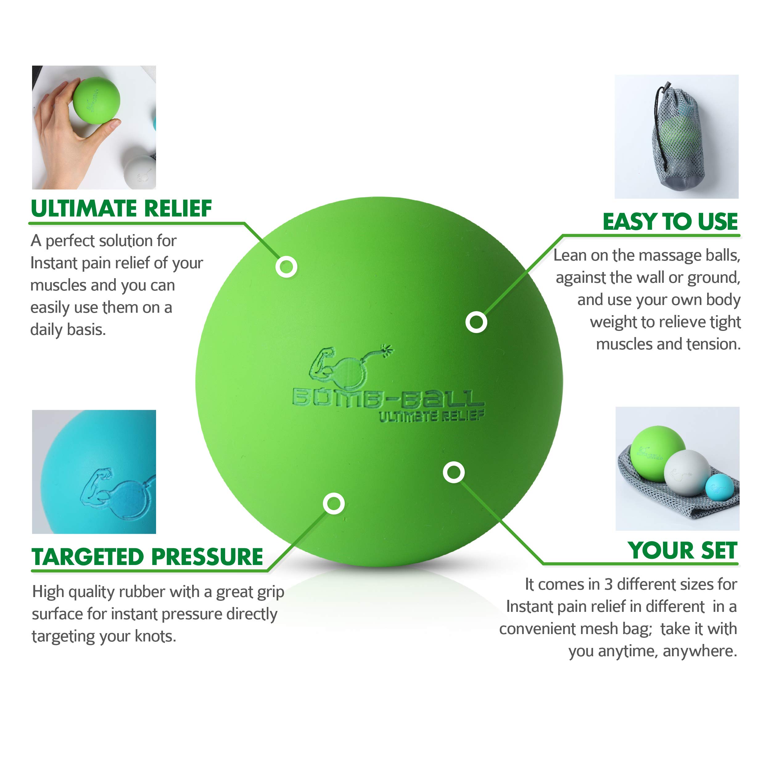 Bomb-Ball Original Massage Ball Set - Faszien + Lacrosse Bälle für ultimative Muskelentspannung, Selbstmassage, Faszientraining + Triggerpunkt Therapie…