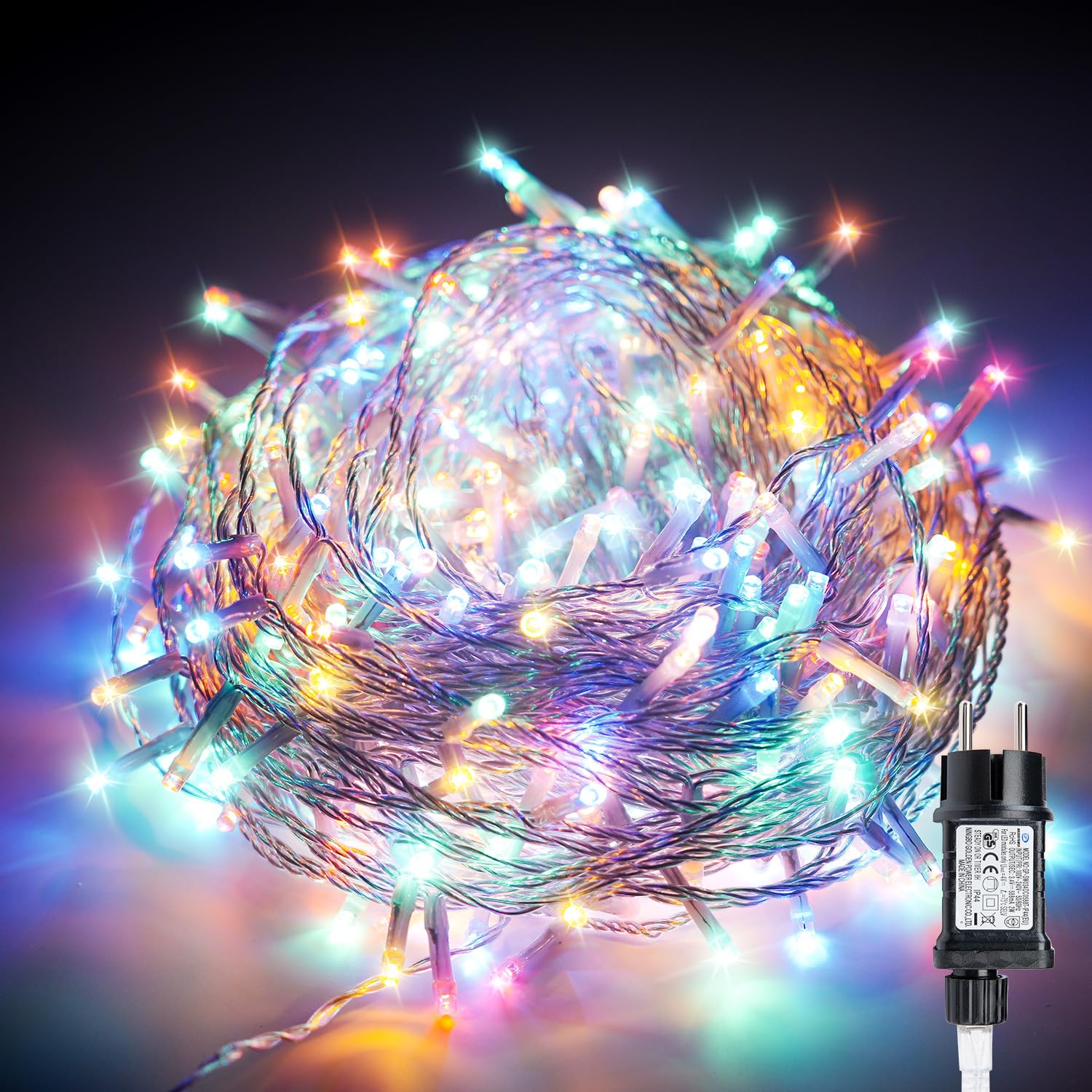 Gresonic Lichterkette Außen 40m 400LED, Mehrfarbig Bunt Lichterkette Außen Strom, Transparente Kabel, Wasserdicht beleuchtung für Außen Innen Garten Baum Weihnachten