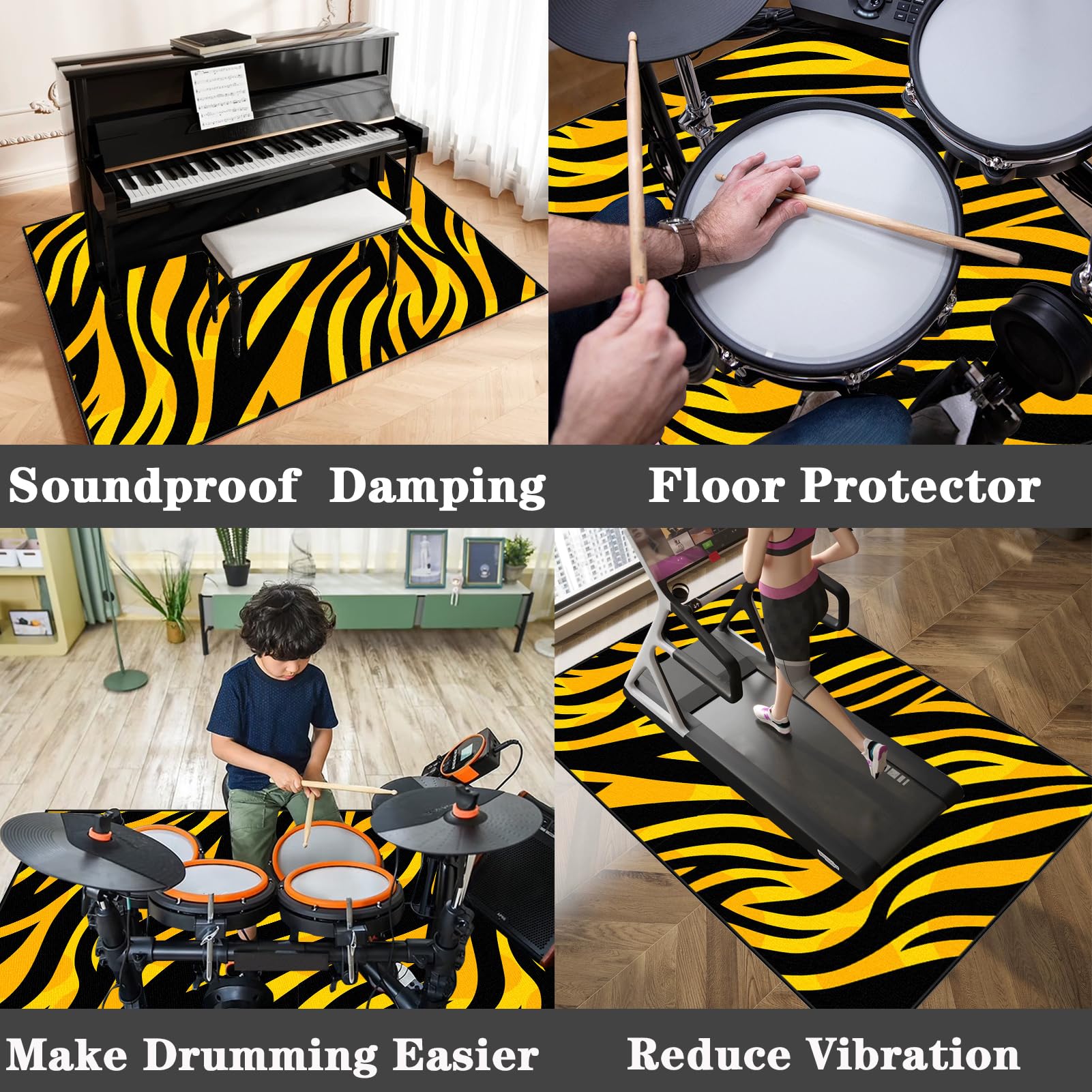 Drum Teppich, rutschfeste Trommel Teppiche, Schallschutzmatte rutschfeste Trommelmatte, 120 x 100 cm Music Carpet Innen und Außen, Akustik Elektrisches Schlagzeug Teppich für Studio, Wohnung