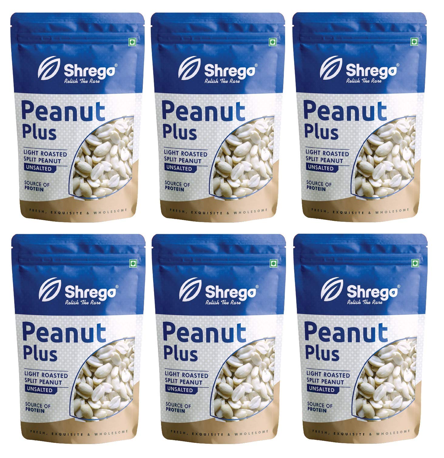 SHREGO Peanut Plus Light Roasted Split Peanuts Unsalted 1500G, Snacks and Namkeen (6X250G Vacuum Packed)
