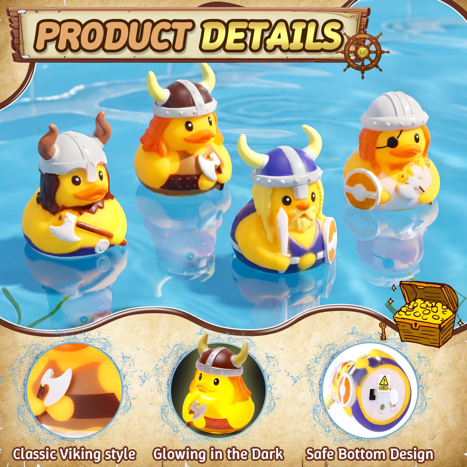 HyDren 48 patos de goma vikingos iluminados, 6.1 cm LED que cambian de color para el tablero del coche de crucero, regalos de fiesta vikinga