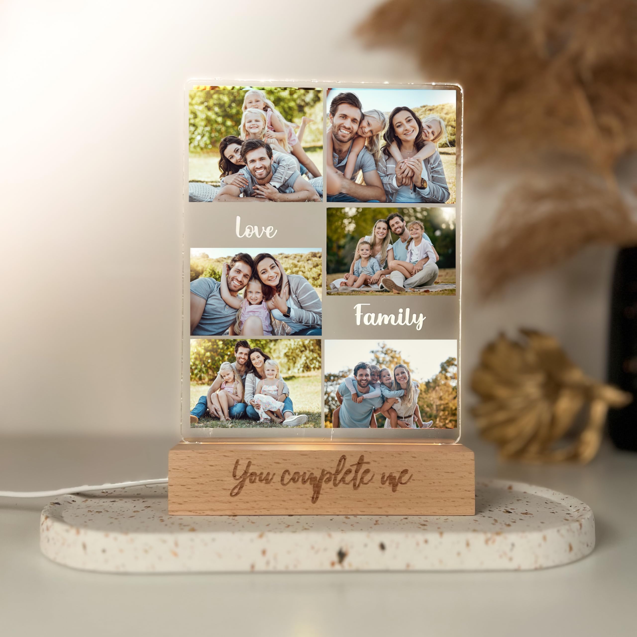 Pixel Artigiani Digitali Lampada Personalizzata con 6 Foto – Regalo Originale per Mamma, Coppia, Famiglia, Anniversario, Compleanno – LED Regolabile – Idea regalo Natale - Made in Italy