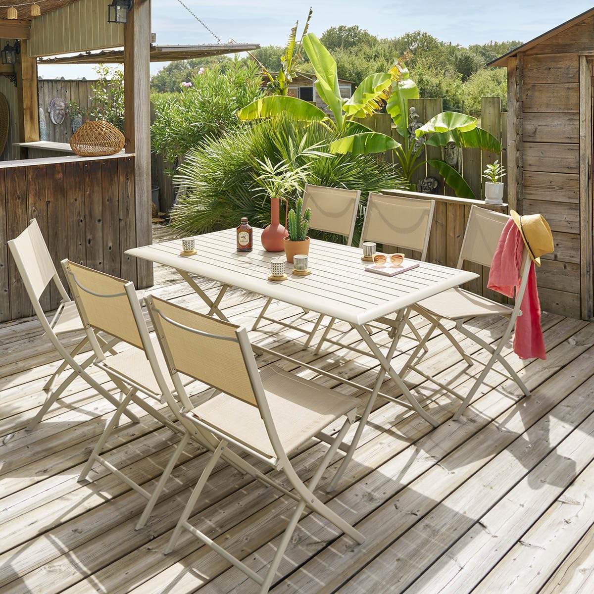 Hespéride - Mesa de jardín Plegable Rectangular de Arcilla Azua - 6 plazas - Aluminio con Revestimiento epoxi antioxidante