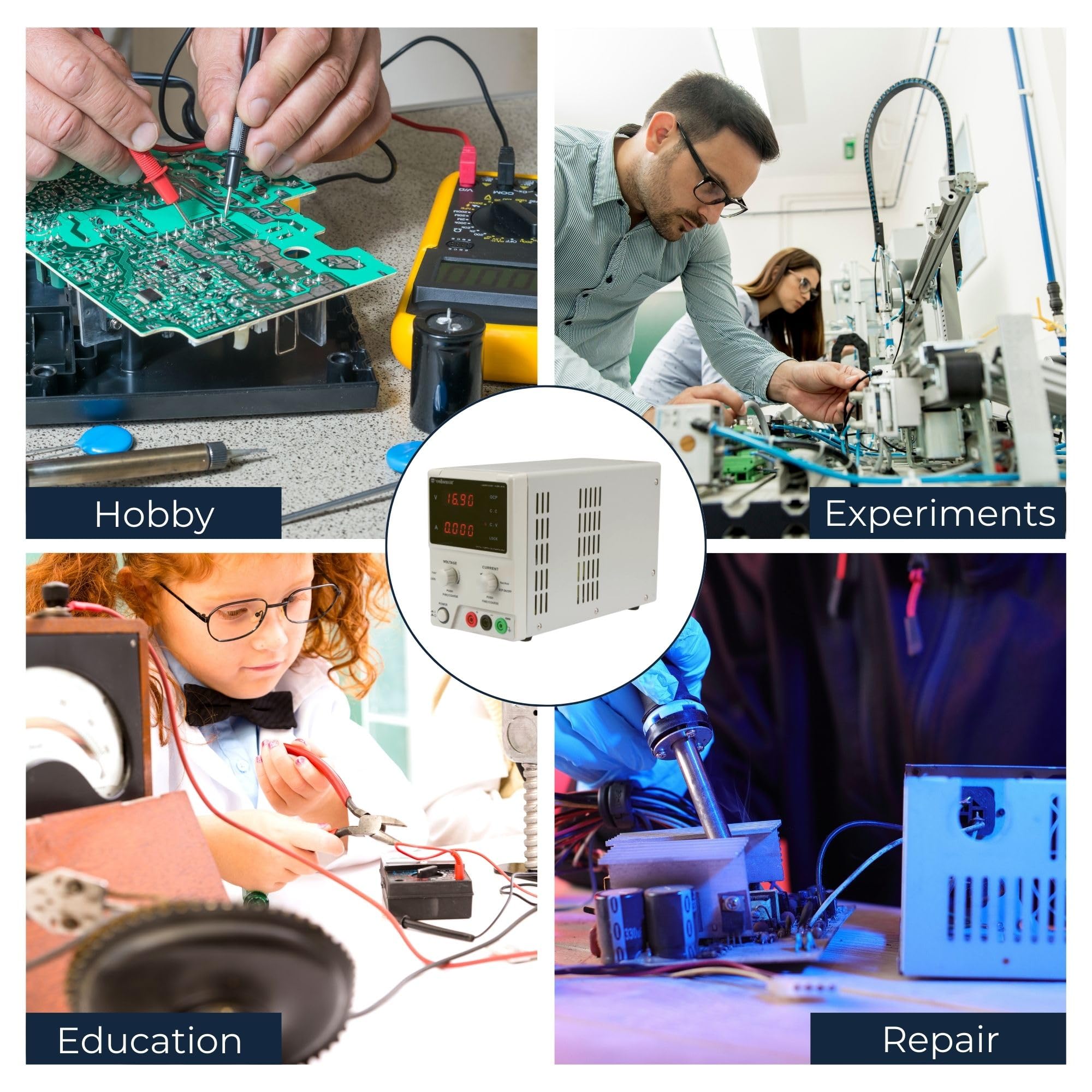 Velleman Zasilacz Lab, regulowany, 0-30 VDC/0-5 A, ograniczenie prądu, zabezpieczenie przeciwzwarciowe, wyświetlacz LCD, szary