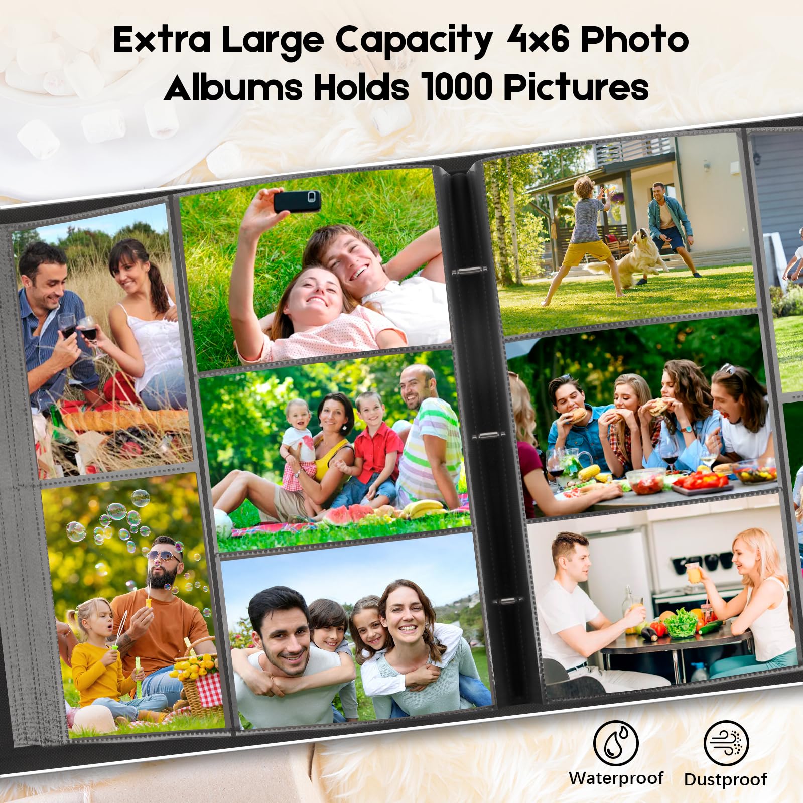 Album fotografico tascabile con copertina in pelle, 1000 x 15 cm, capacità extra large, contiene 1000 foto orizzontali e verticali, pagine antiaderenti senza acidi, con finestra frontale, perfetto per