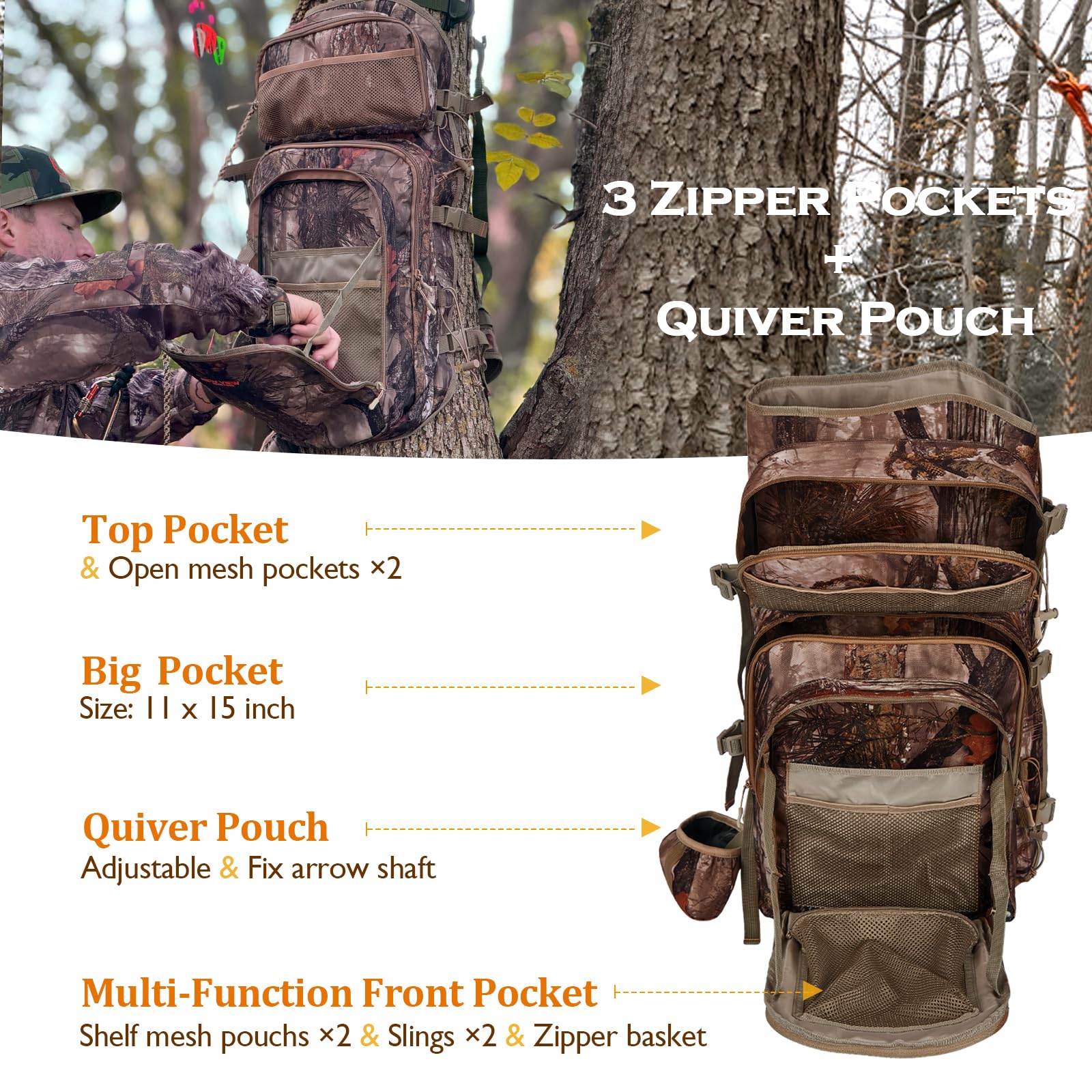 NEW VIEW Bow Hunting Backpack with Bow Holder, Camo Bow Case for Compound Bow, Tree Saddle Hunting Pack, Large Capacity Archery Backpack for Men and Women