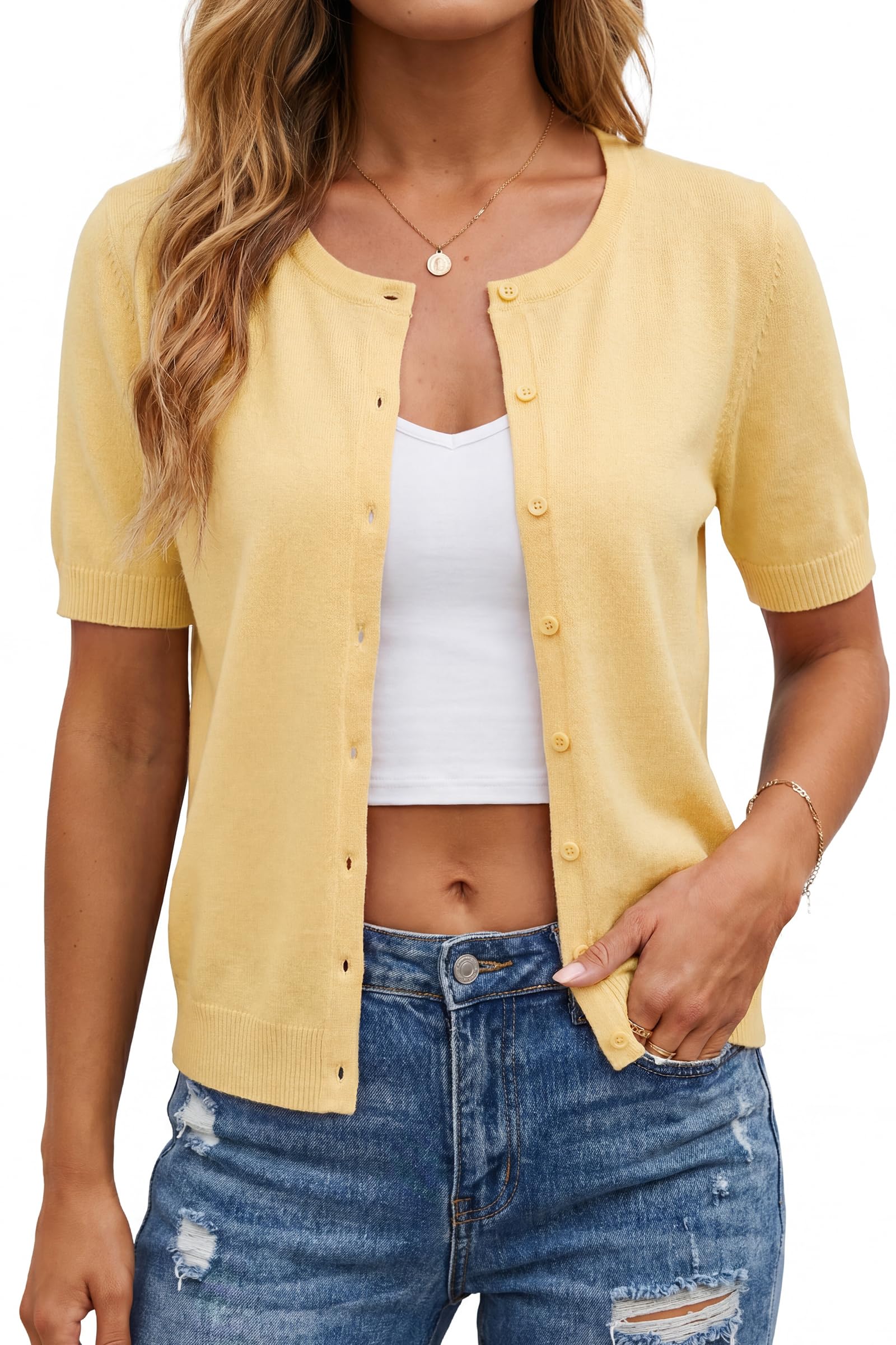 Arach&amp;Cloz Women's Wool Blend Cropped Business Casual Cardigan Sweater Tops