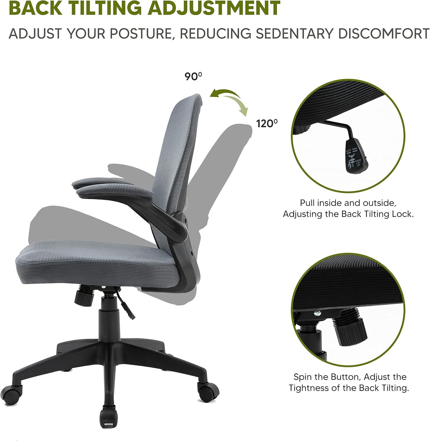 Ergonomic Swivel Office Chair with Folding Arm Rests Adjustable