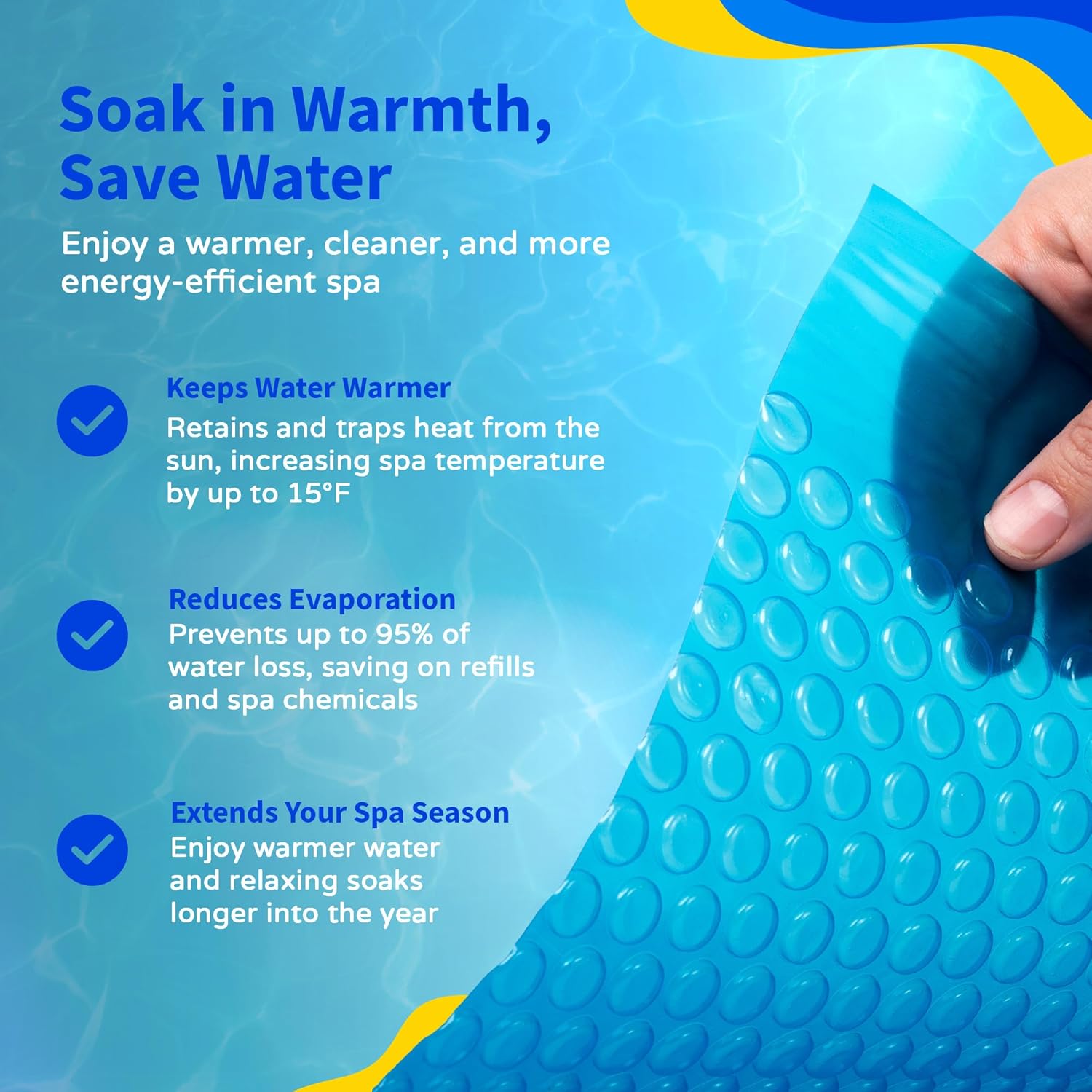 Blue Wave 12-Mil Solar Hot Tub Cover – 7-ft x 8-ft Rectangular Spa Thermal Blanket – Retains Heat, Reduces Evaporation, and Blocks Debris – Durable, Cut-to-Fit Design – Royal Blue