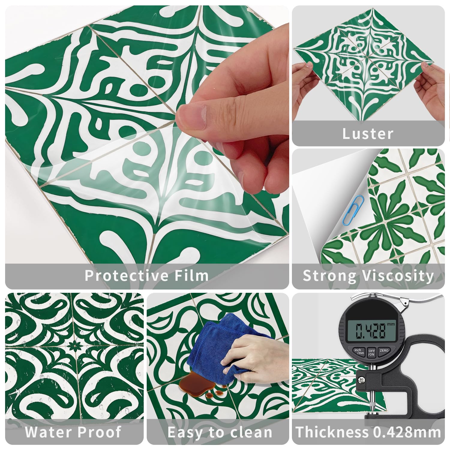 Samoprzylepne naklejki na kafelki PCV | Zielony 24 szt. 10x10/15x15/20x20 cm: Wodoodporny olejoodporny panel do łazienki i kuchni(24 Pcs/15x15cm)
