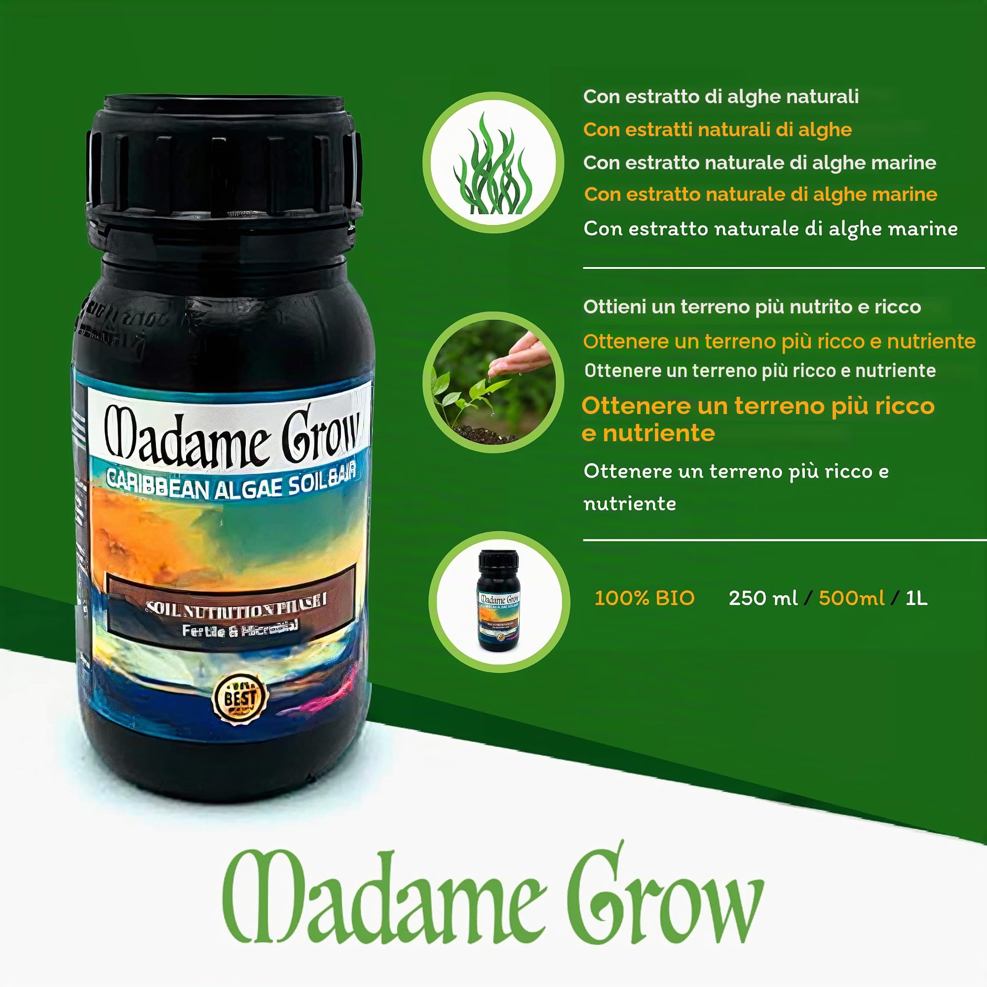 MADAME GROW - TRIPACK - Nutrition 420 - Concimi Organici - Nutre la Tua pianta di Cannabis o di Marijuana, fornendo energia, facendola Crescere in Un Ambiente Fertile