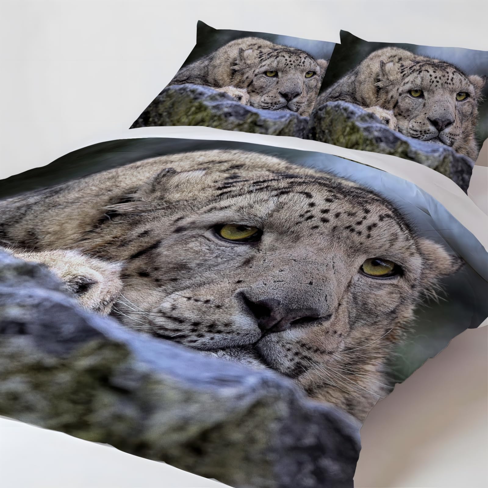 Housse de Couette 240 x 260 Imprimé Léopard 3D, Parure de Lit Microfibre 2 Personnes avec Fermeture Éclair Animaux Sauvages Parure Lit avec 2 Taie d'oreiller 65x65 cm
