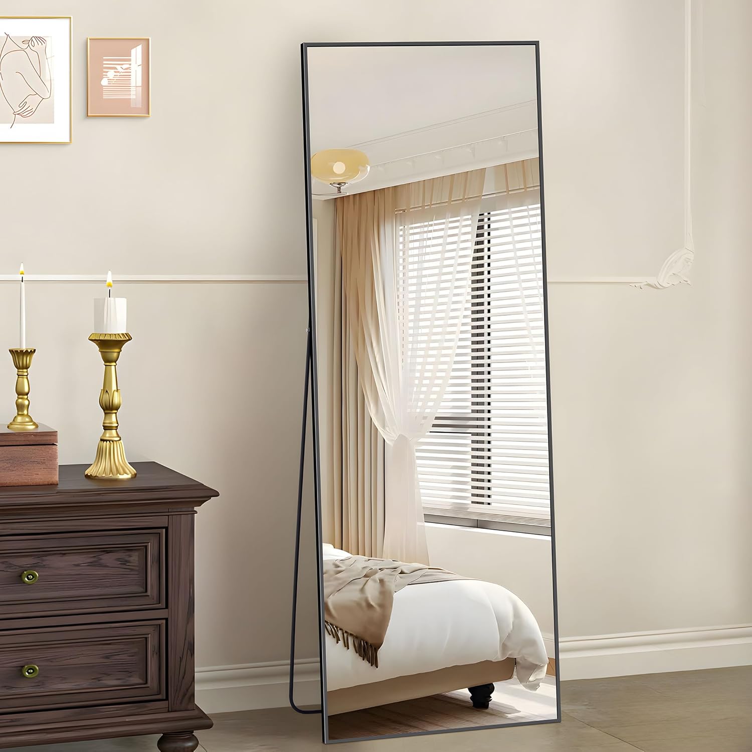 KOCUUY Black Full Length Mirror, 64”x21” Floor Length Mirror ...