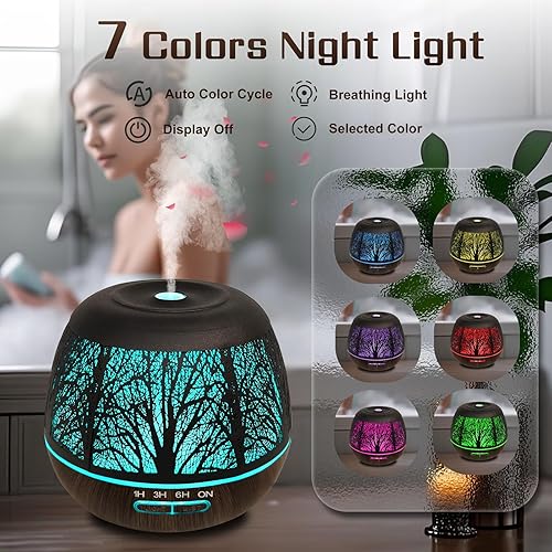 Miniatura 3 de Difusor de aceite esencial para dormitorio, 13.5 fl oz, difusores para el hogar con control remoto, humidificador de niebla fría, habitación grande,
