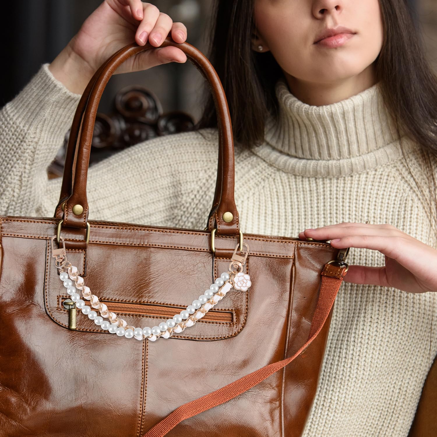 2 PCS Gold Purse Extender Chain With Pearl Charms - 11 Inch Handbag Strap Extender For Crossbody Bags